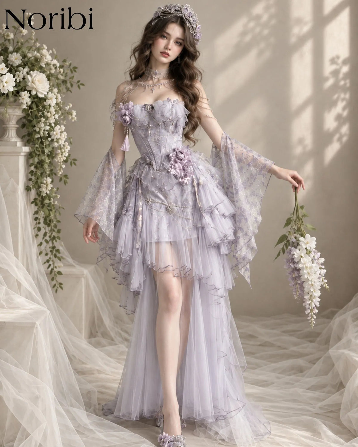 Lavender Fairy Corset Dress Ethereal Tulle Princess Gown Lace