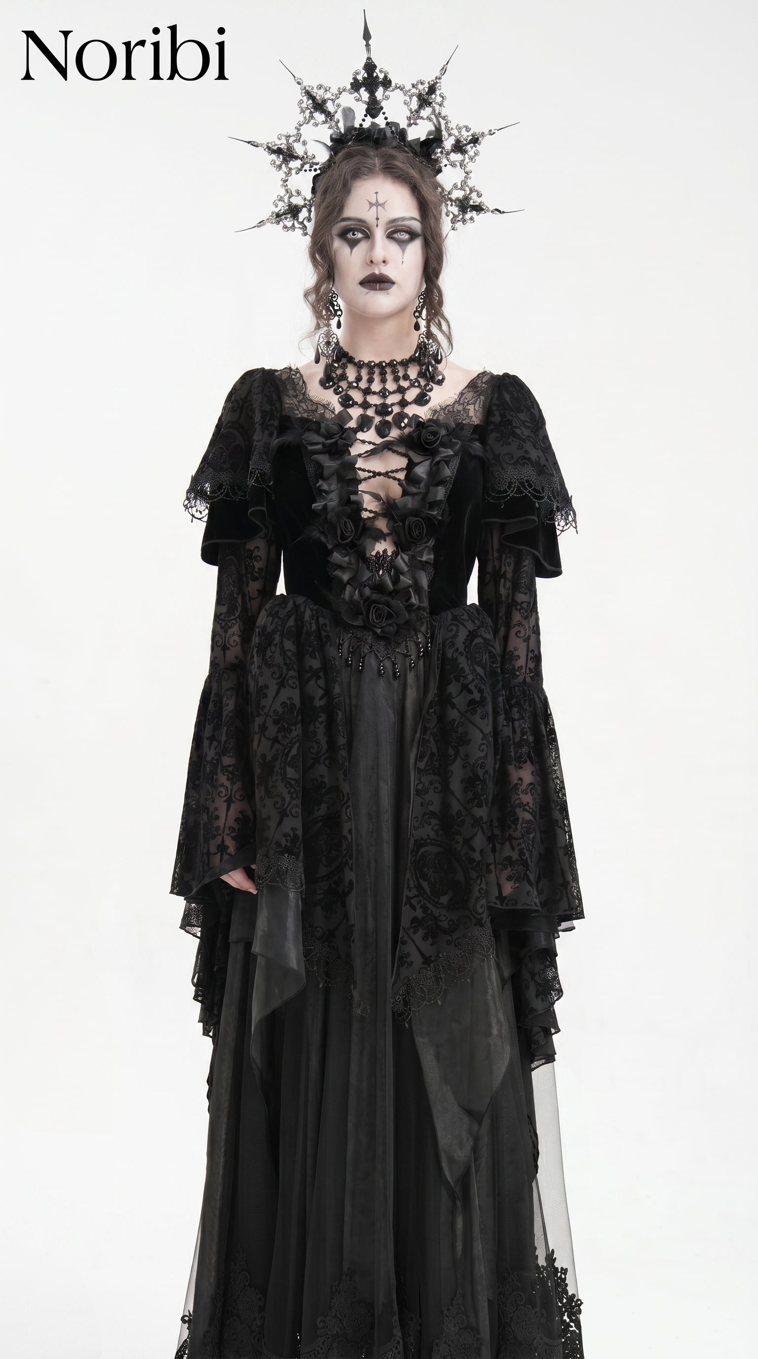 Black Gothic Lace Dress, Dark Fairycore Victorian Maxi Gown