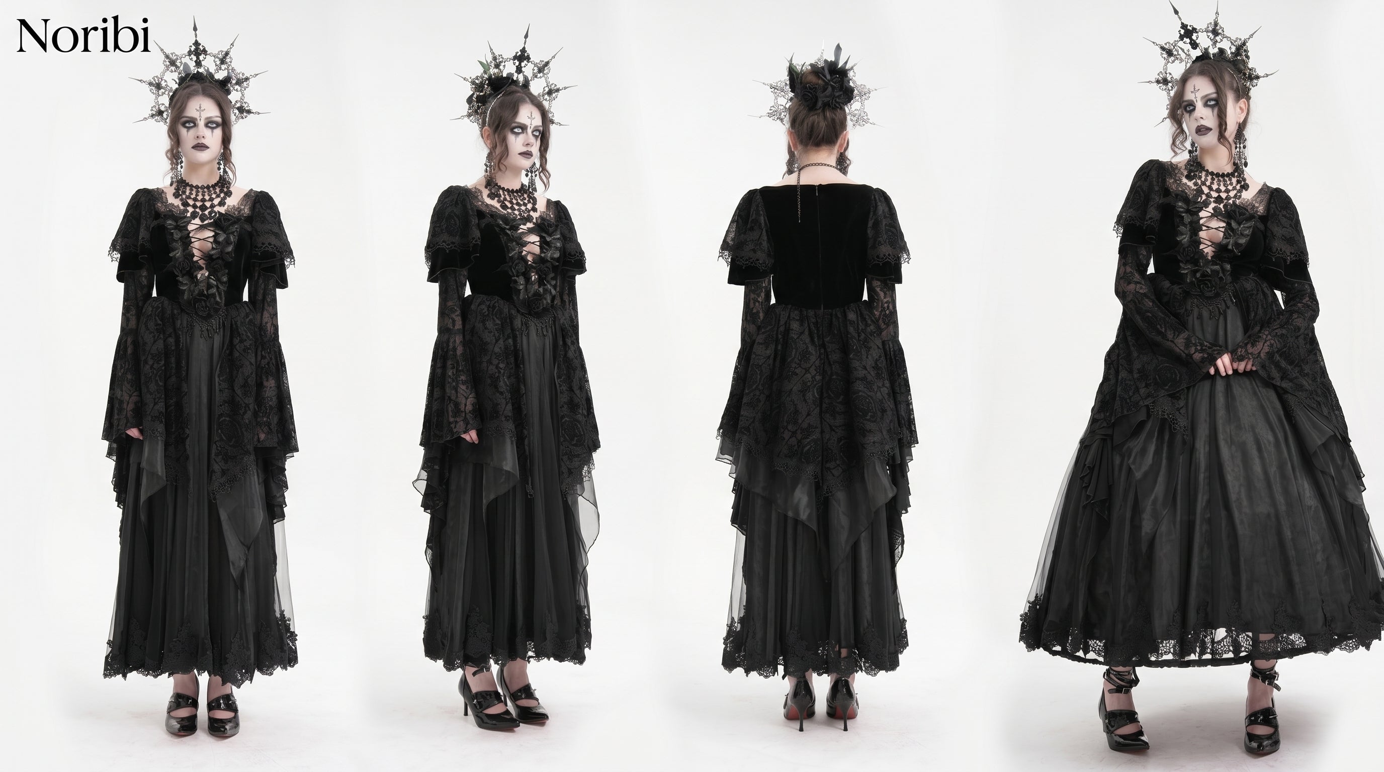Black Gothic Lace Dress, Dark Fairycore Victorian Maxi Gown