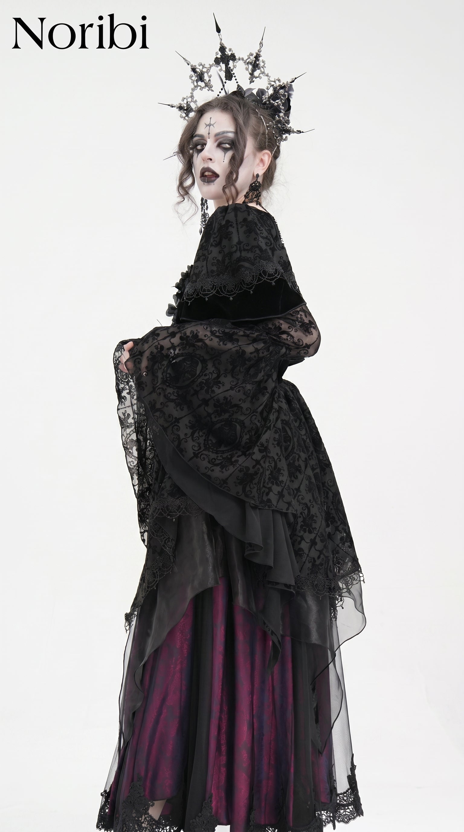 Black Gothic Lace Dress, Dark Fairycore Victorian Maxi Gown