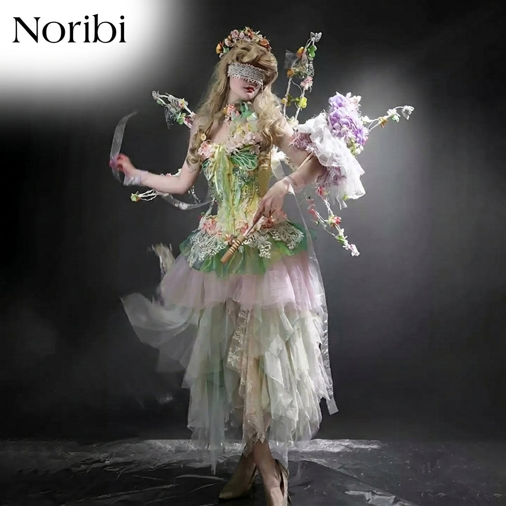 Pastel Fairy Dress, Floral Corset Tulle Gown, Fantasy Costume