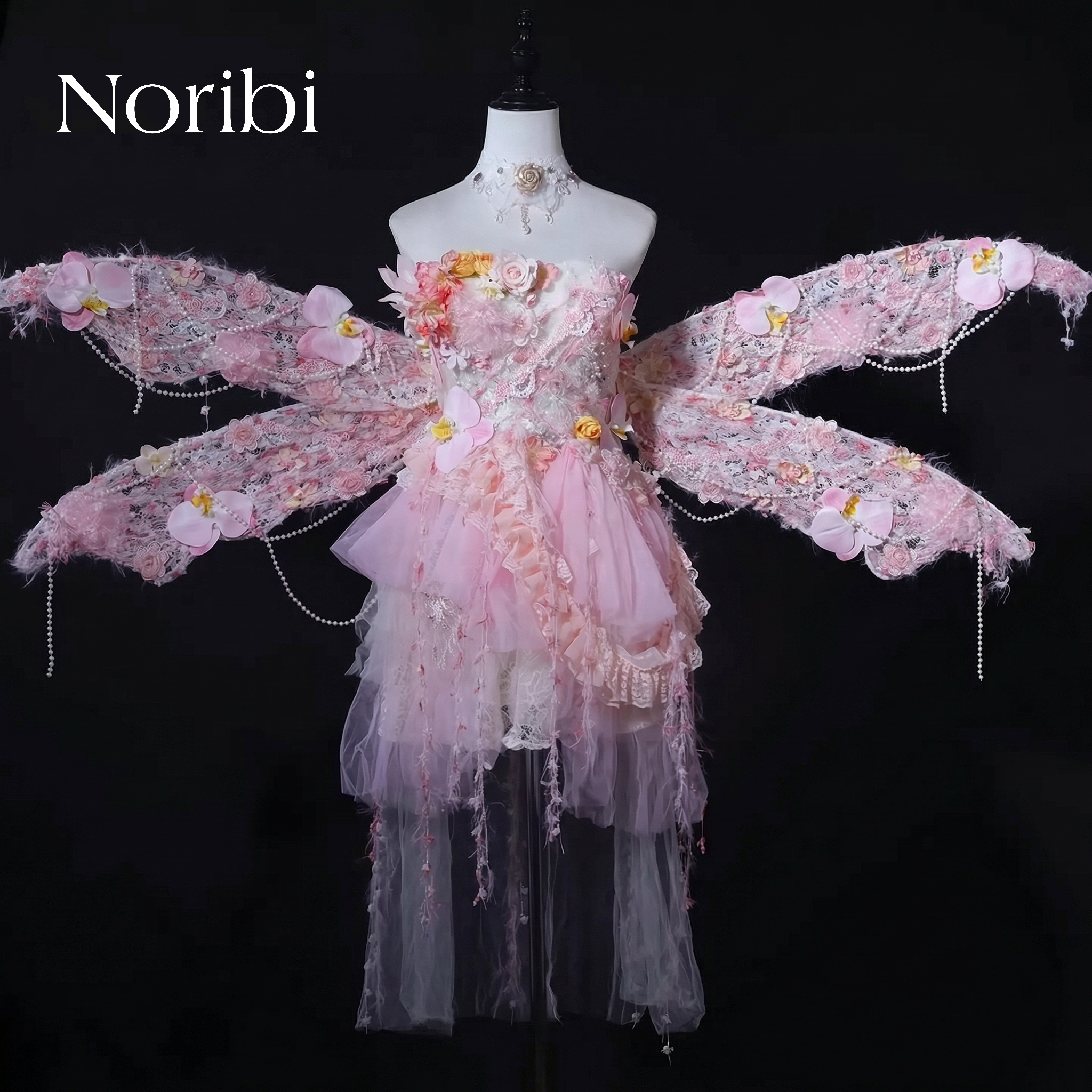 Vestido de hada con alas, princesa floral rosa, traje de tul para sesión de fotos