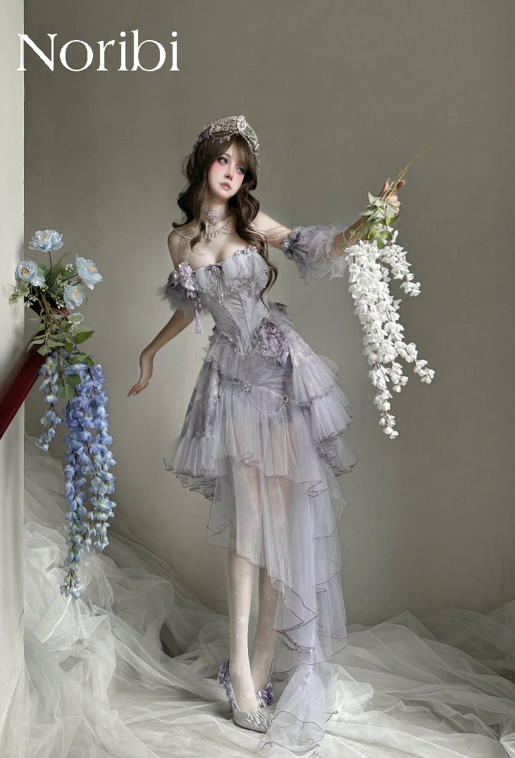 Lavender Fairy Corset Dress Ethereal Tulle Princess Gown Lace