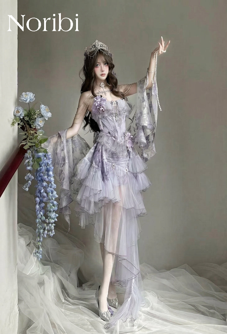 Lavender Fairy Corset Dress Ethereal Tulle Princess Gown Lace