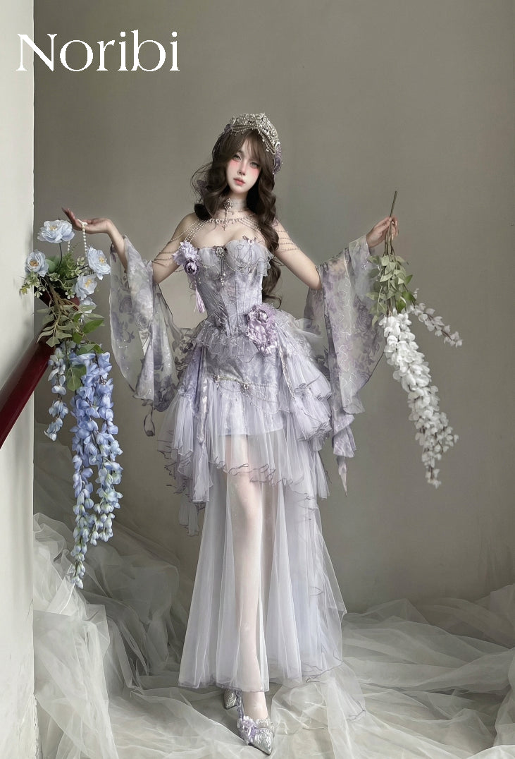 Lavender Fairy Corset Dress Ethereal Tulle Princess Gown Lace