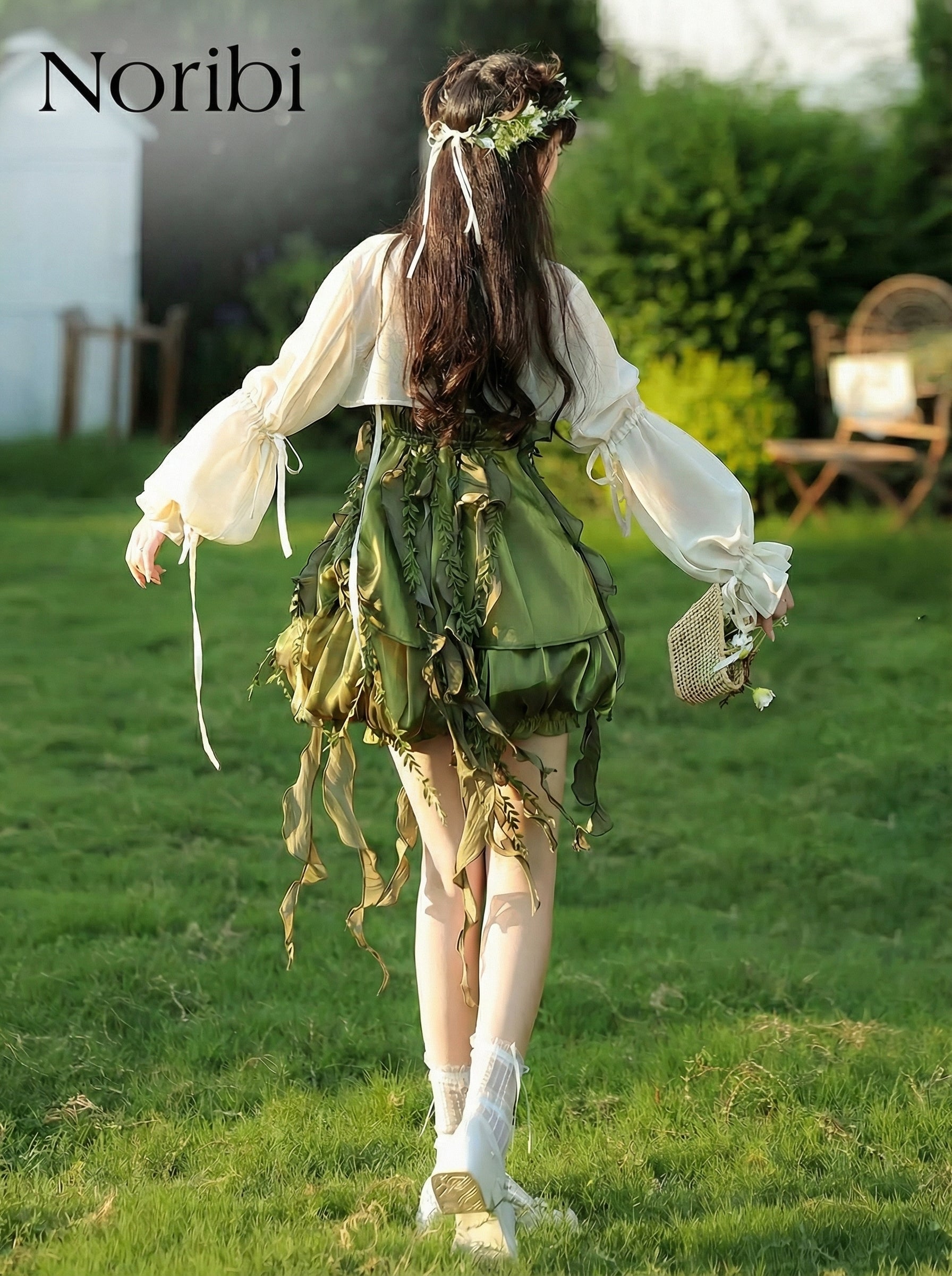Green Fairy Dress Woodland Pixie Costume Cottage core Outfit