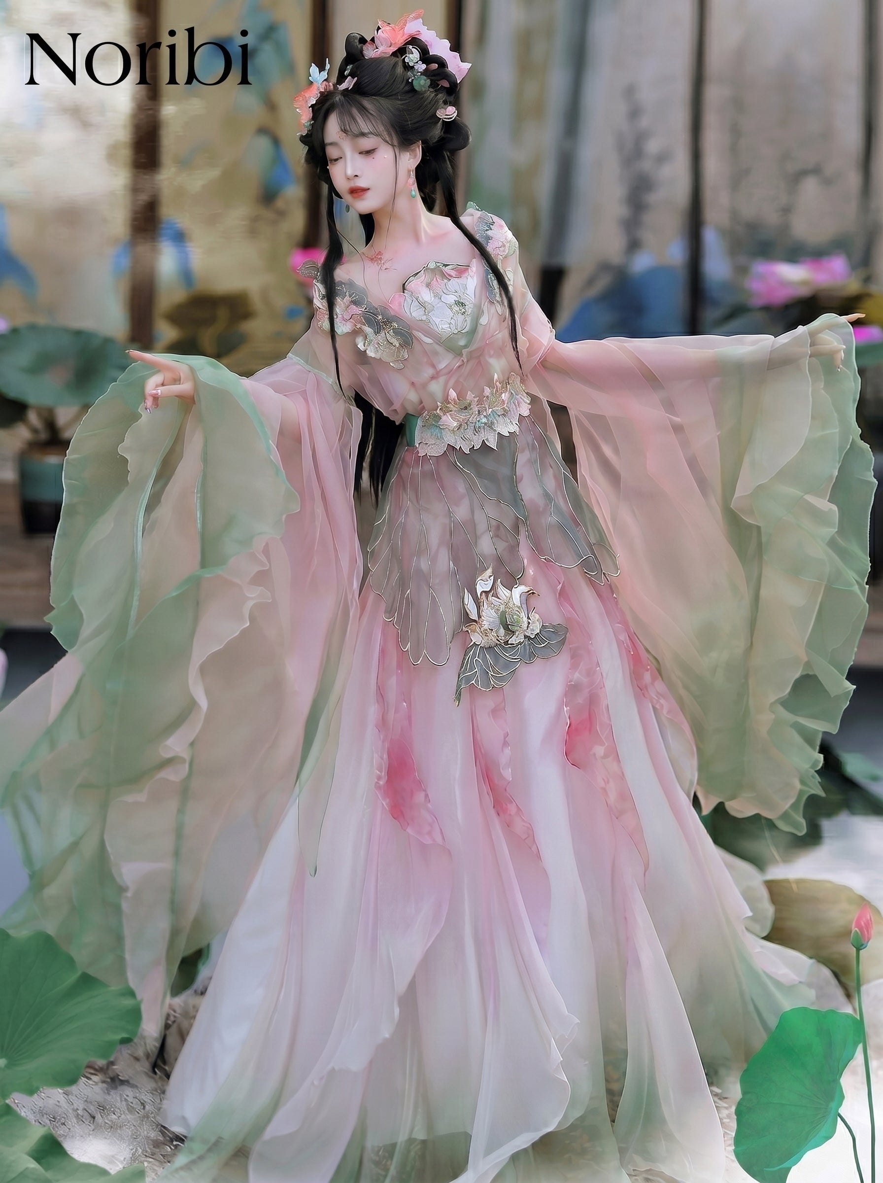Pink Hanfu Fairy Dress, Floral Tulle Cosplay, Chinese Style Gown