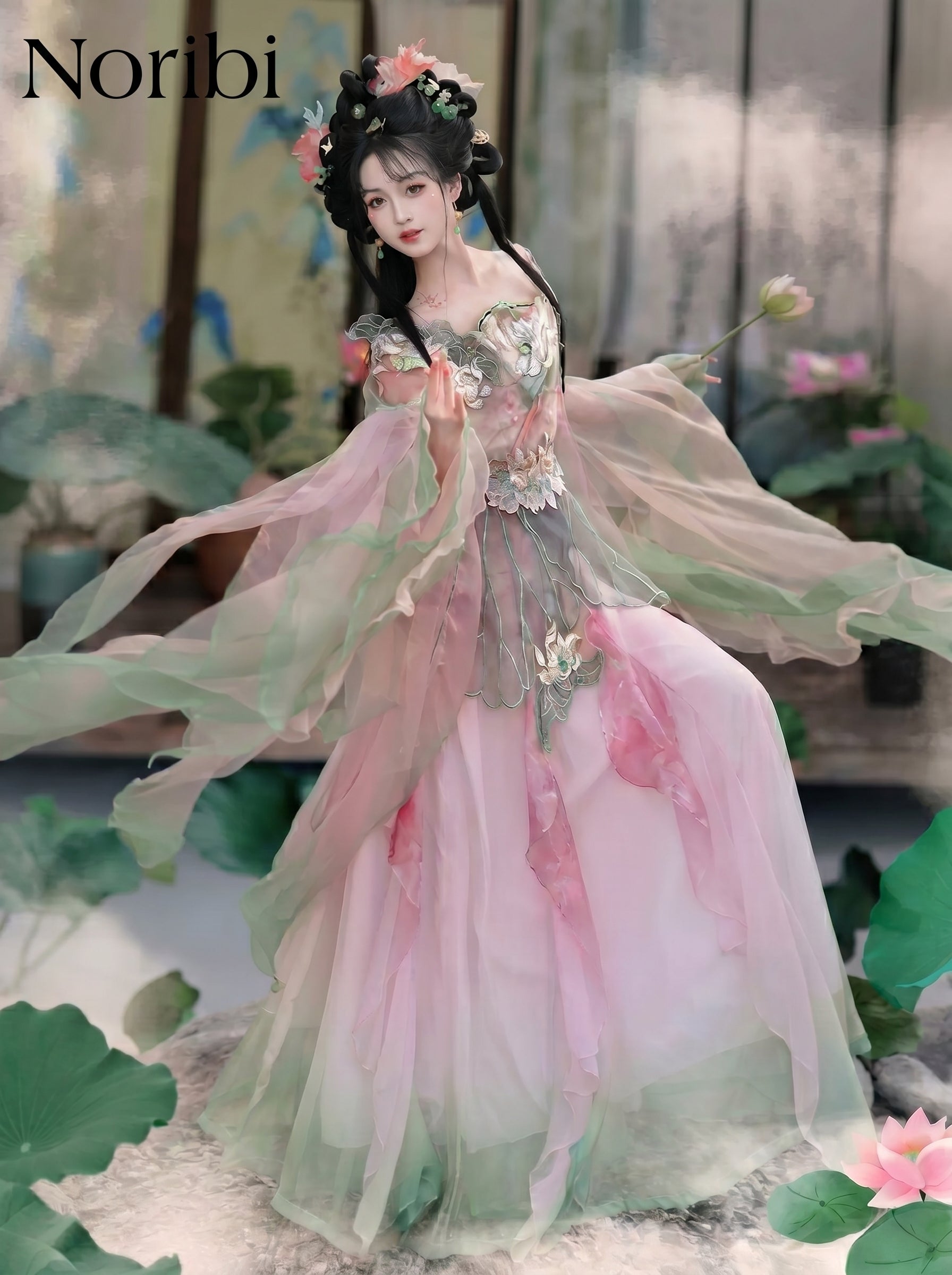 Pink Hanfu Fairy Dress, Floral Tulle Cosplay, Chinese Style Gown