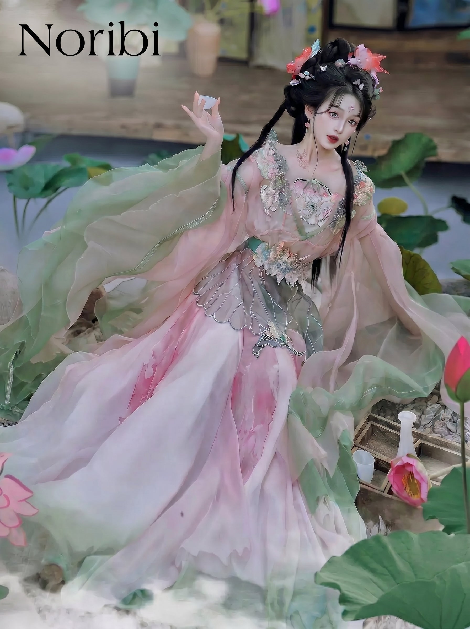 Pink Hanfu Fairy Dress, Floral Tulle Cosplay, Chinese Style Gown