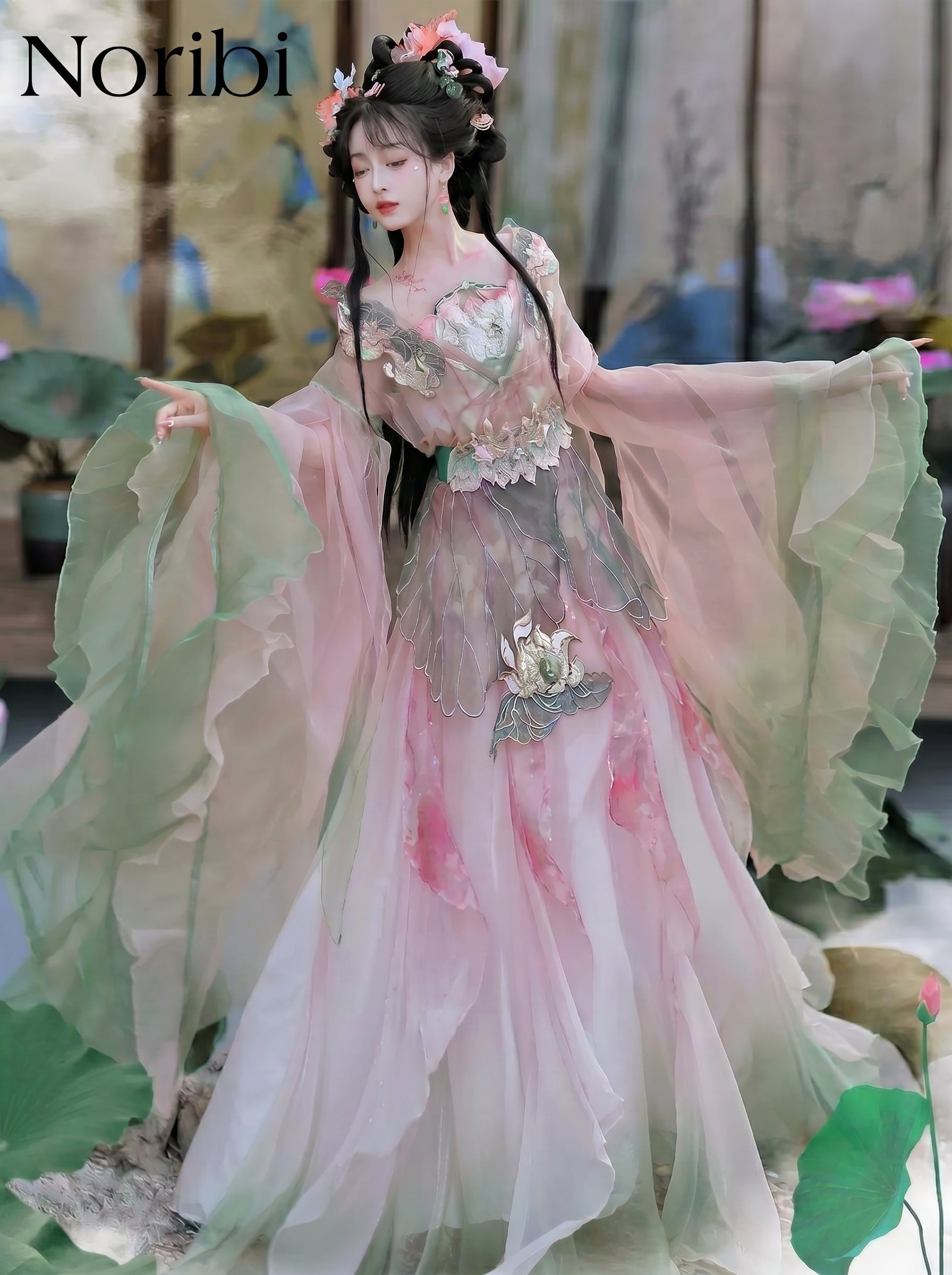Pink Hanfu Fairy Dress, Floral Tulle Cosplay, Chinese Style Gown