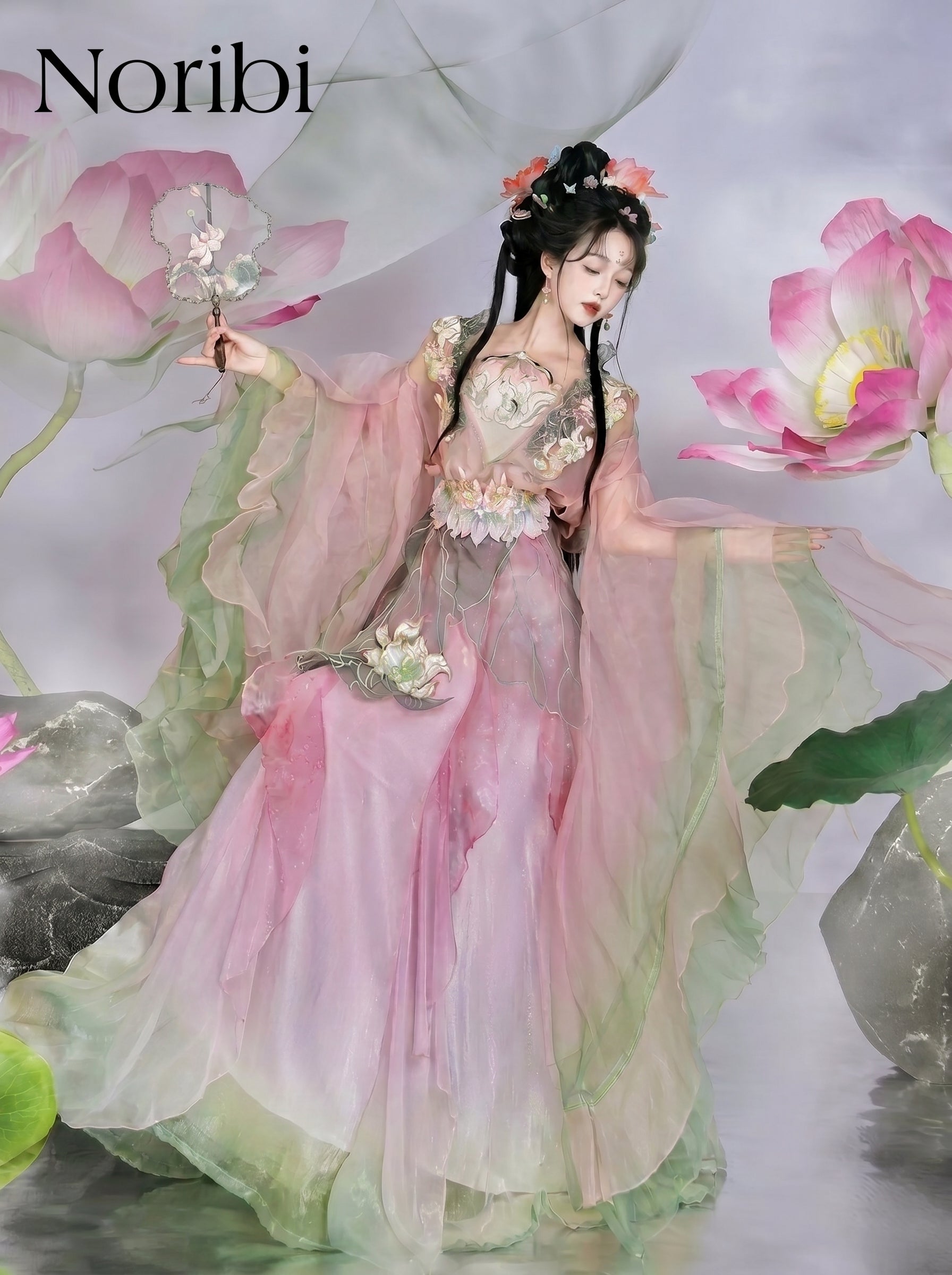 Pink Hanfu Fairy Dress, Floral Tulle Cosplay, Chinese Style Gown