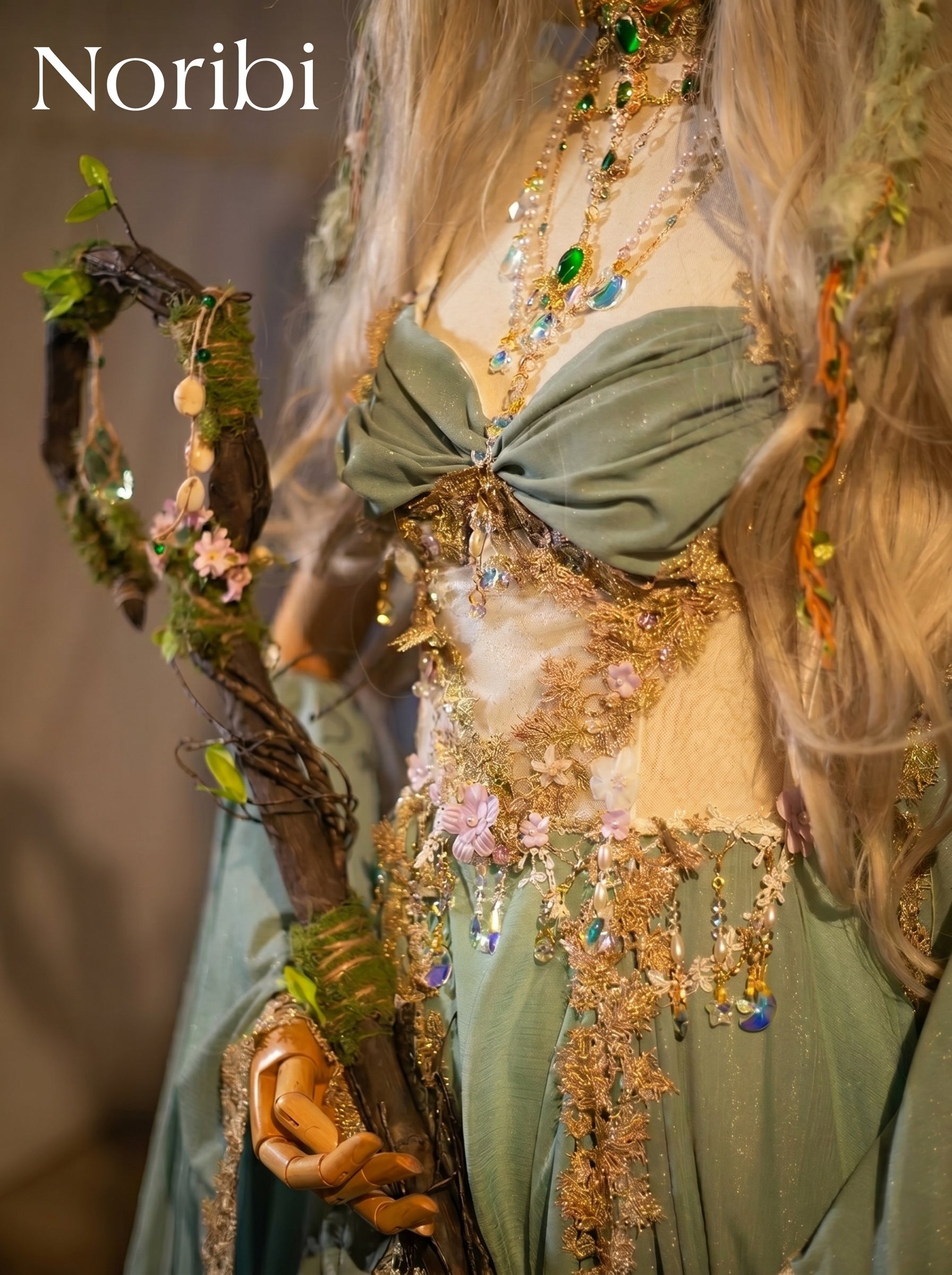 Green Fairy Corset Dress, Fantasy Elf Costume, Floral Cosplay