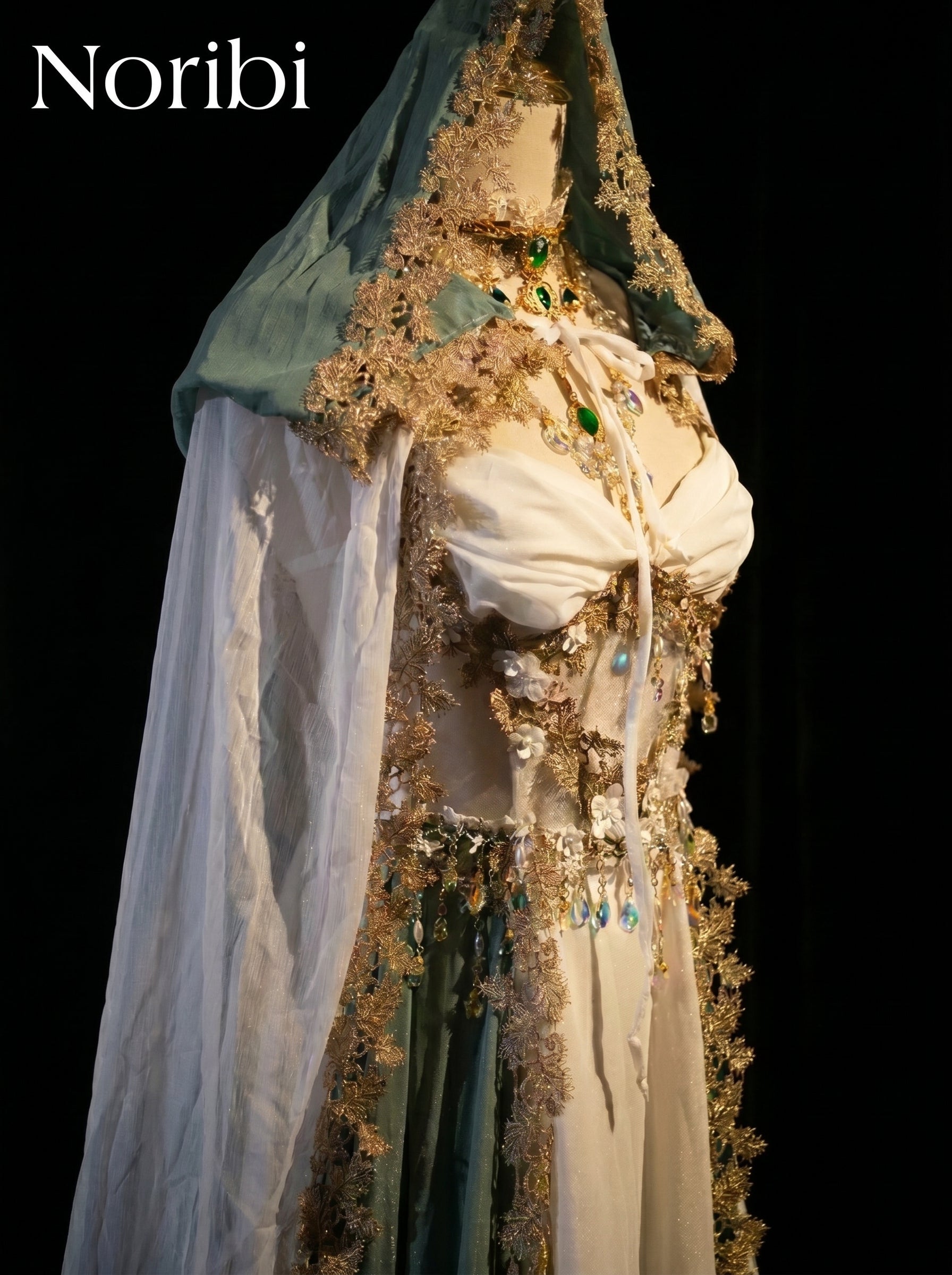 Green Fairy Corset Dress, Fantasy Elf Costume, Floral Cosplay