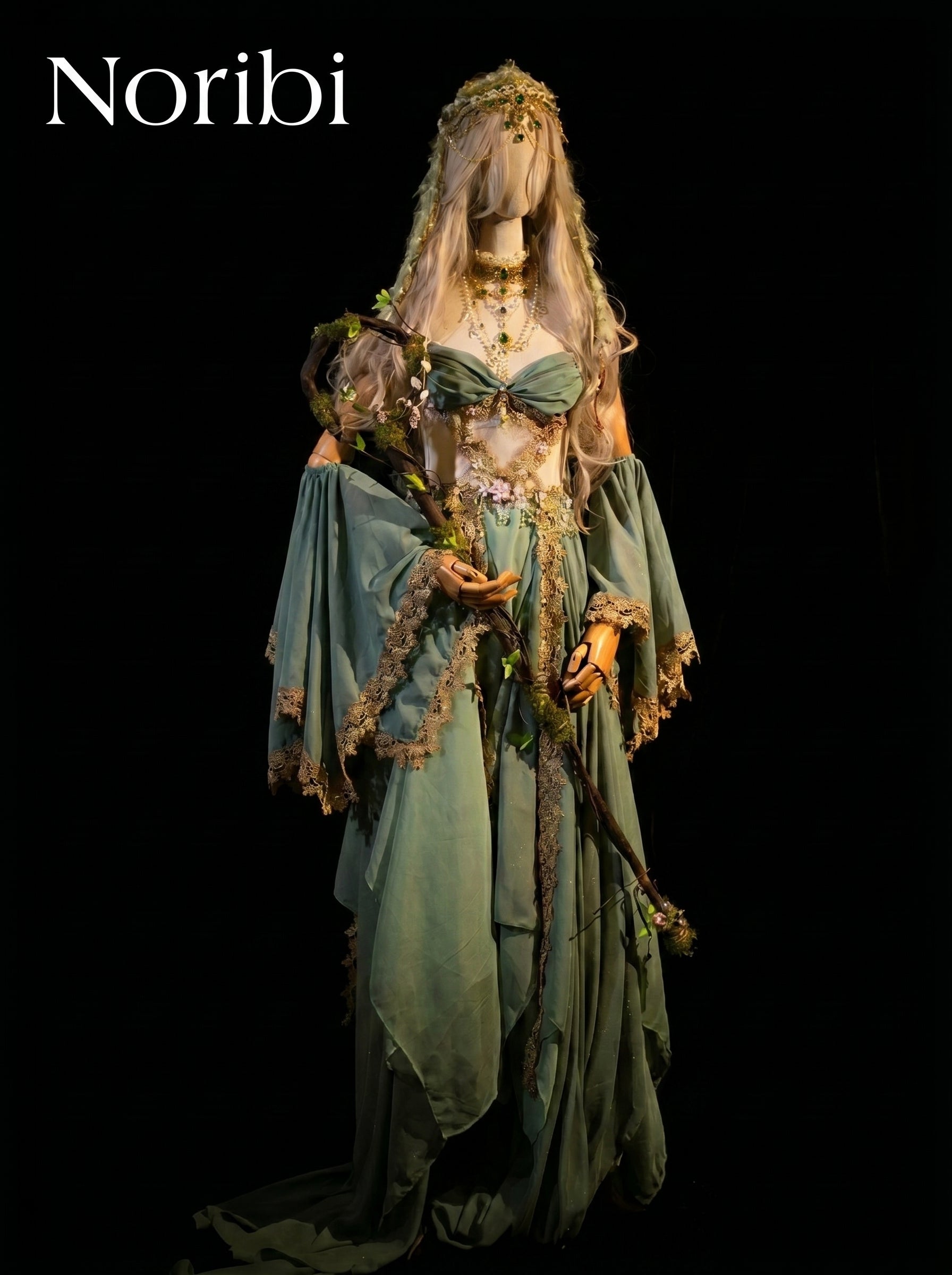 Green Fairy Corset Dress, Fantasy Elf Costume, Floral Cosplay