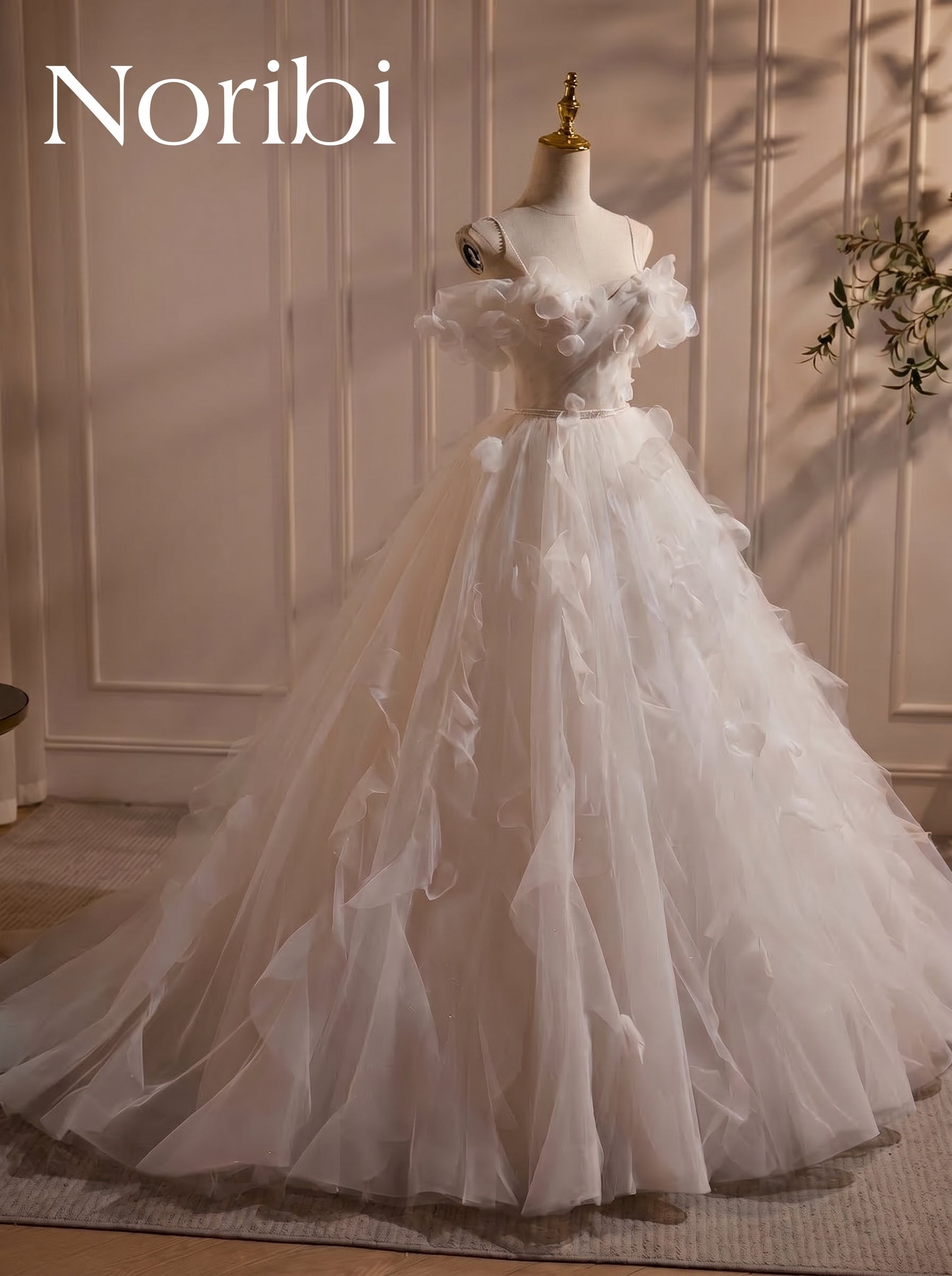 Ivory Fairycore Wedding Dress, Ruffle Tulle Princess Ball Gown