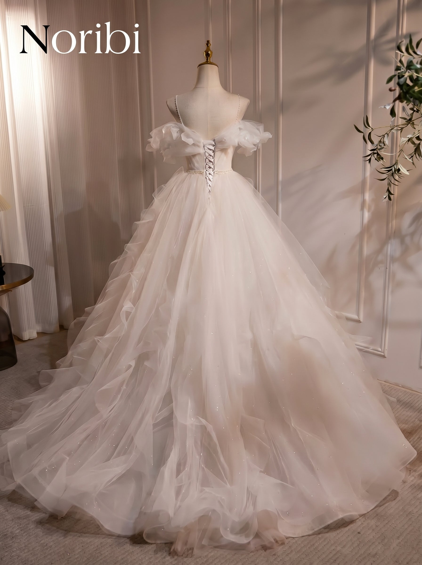 Ivory Fairycore Wedding Dress, Ruffle Tulle Princess Ball Gown