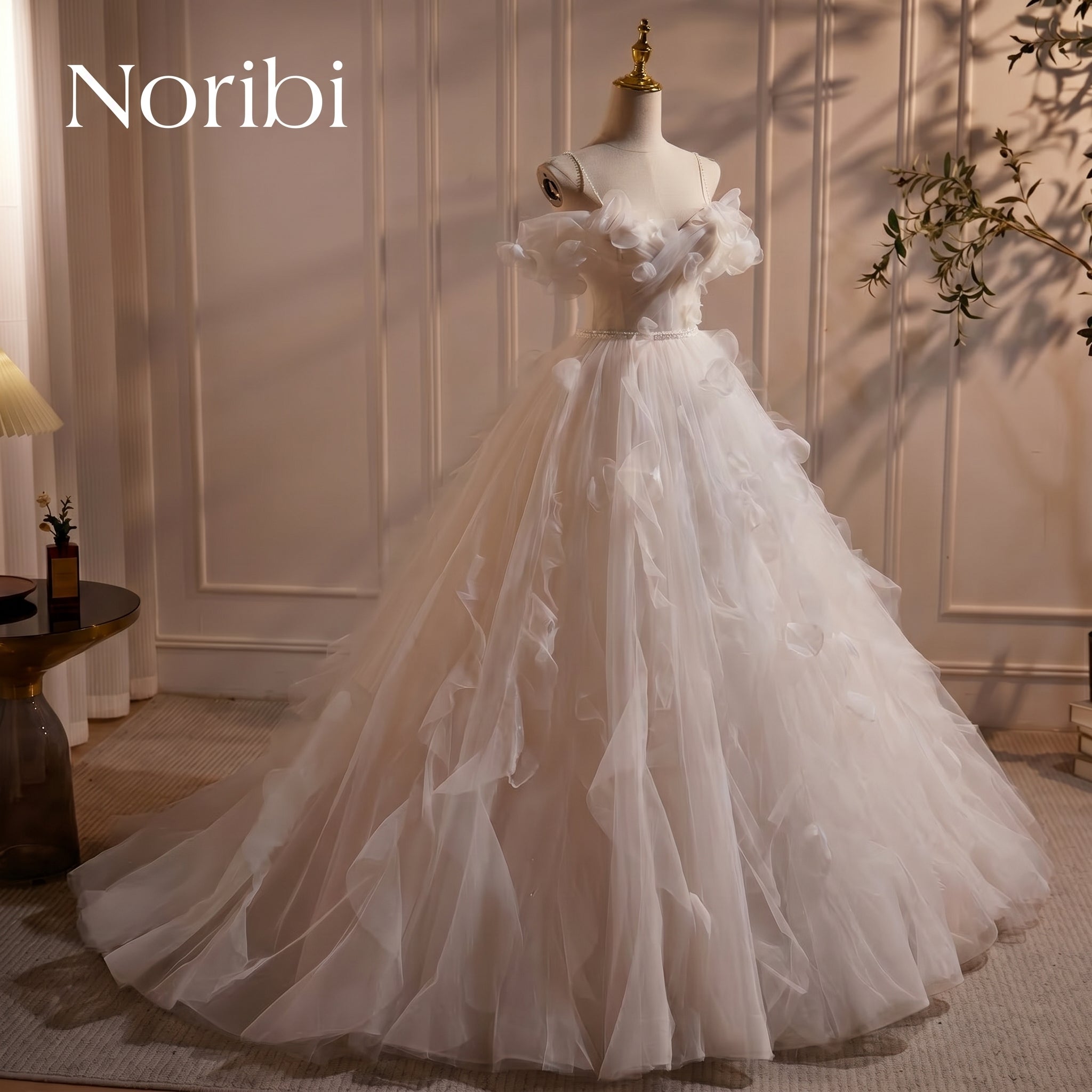 Ivory Fairycore Wedding Dress, Ruffle Tulle Princess Ball Gown