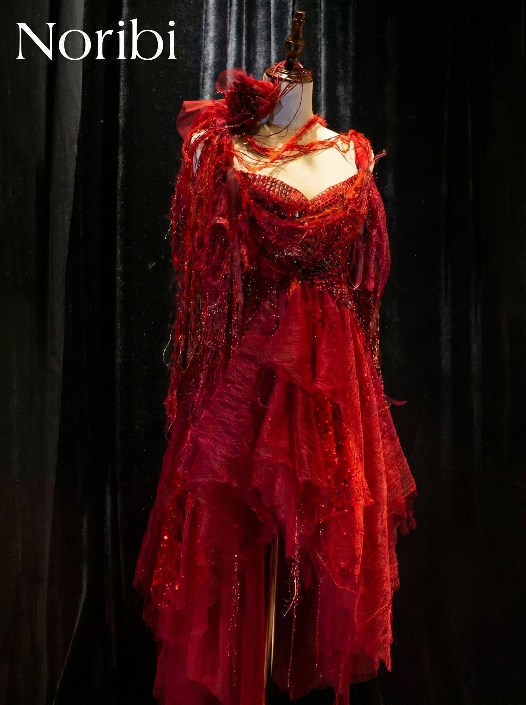 Red Gothic Fairy Dress, Layered Tulle Fantasy Costume, Cosplay
