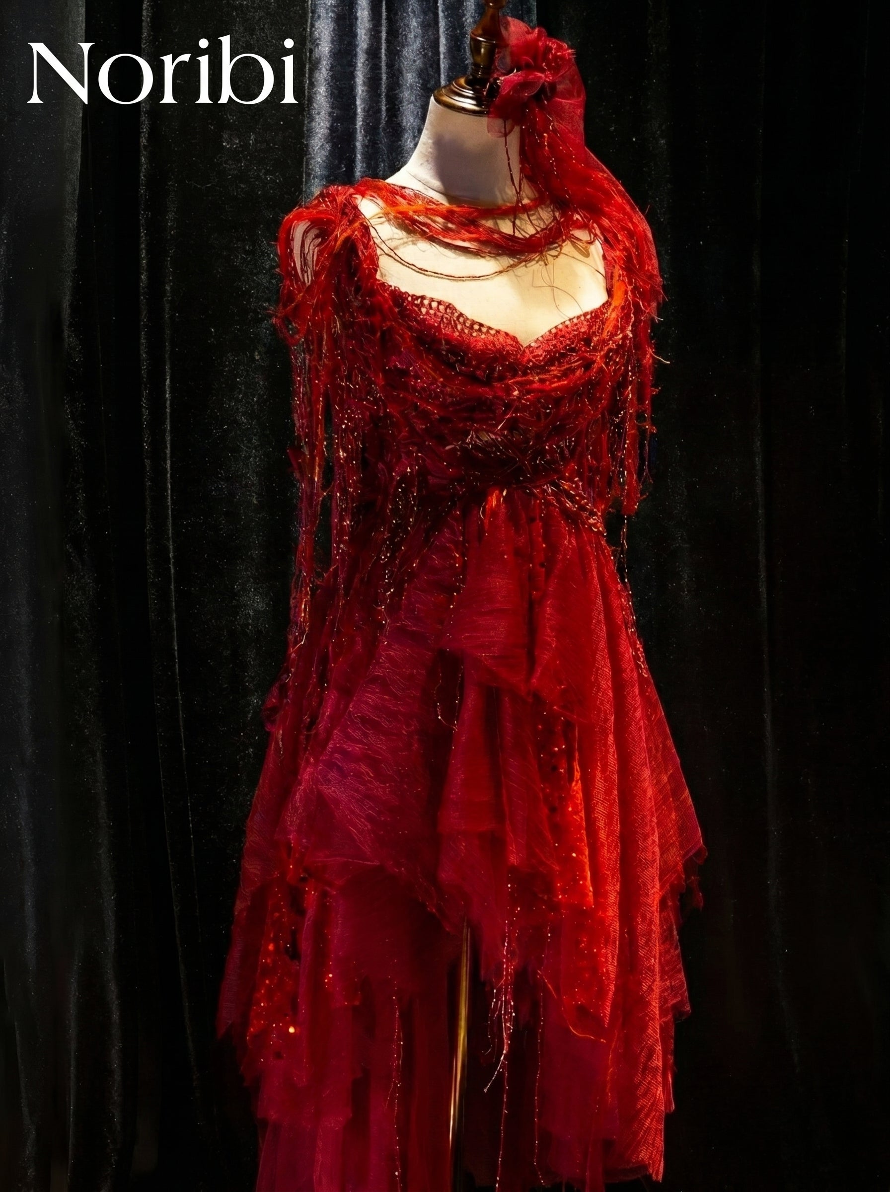 Red Gothic Fairy Dress, Layered Tulle Fantasy Costume, Cosplay