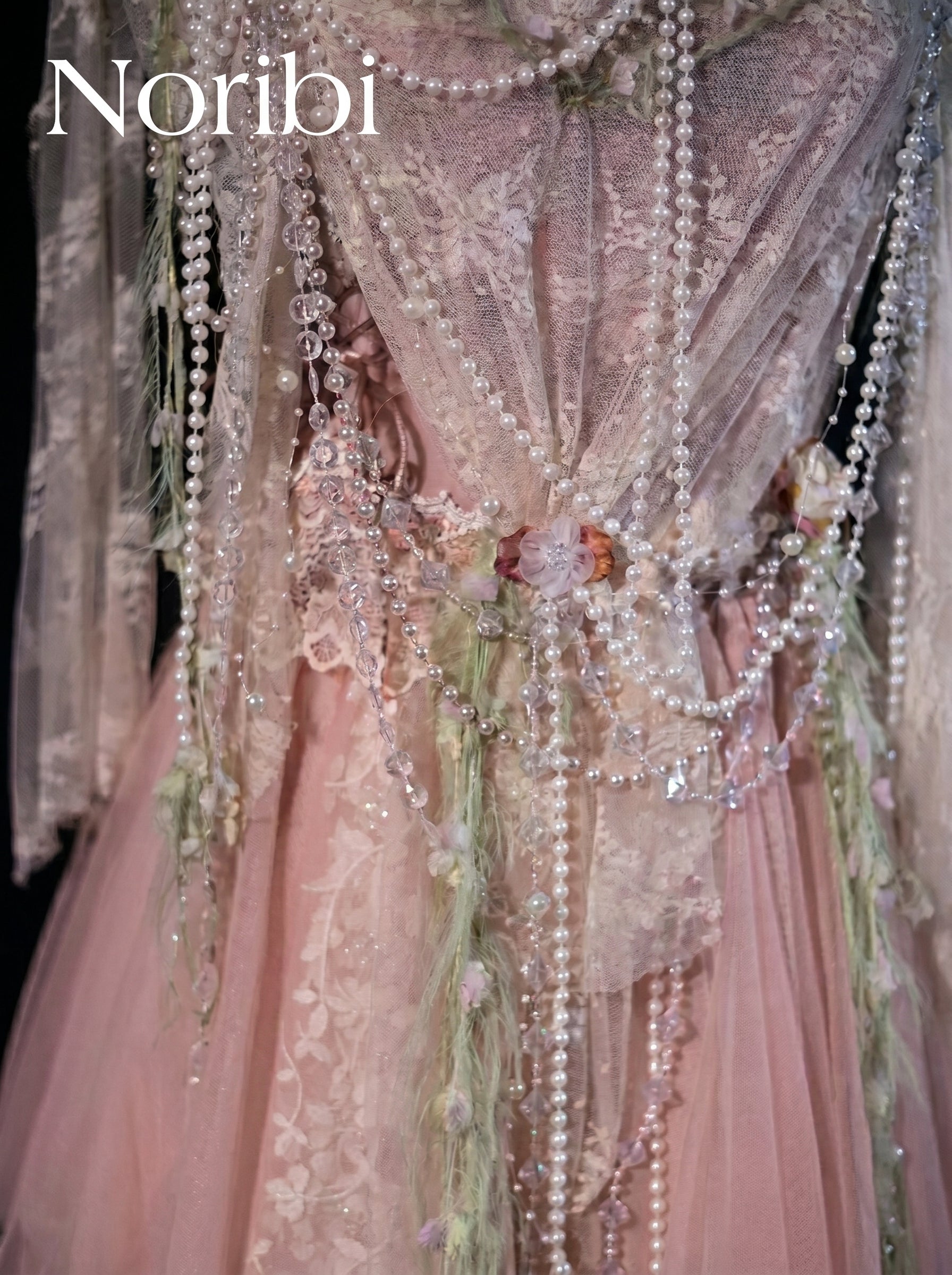 Pink Fairy Tulle Dress, Lace Floral Fantasy Costume, Ethereal
