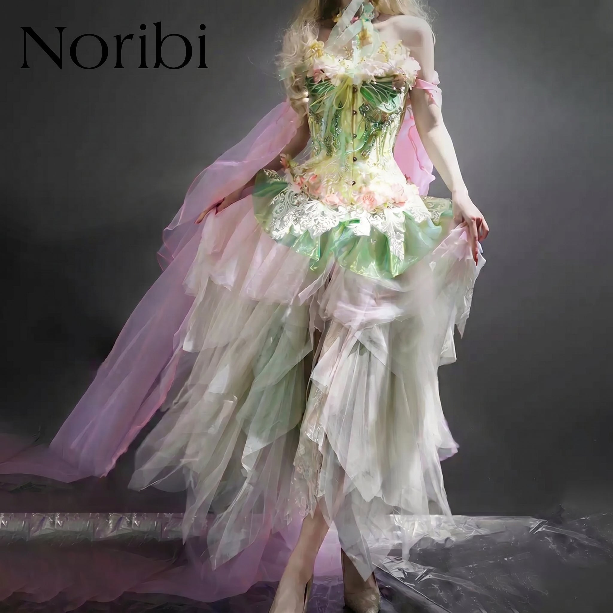 Pastel Fairy Dress, Floral Corset Tulle Gown, Fantasy Costume