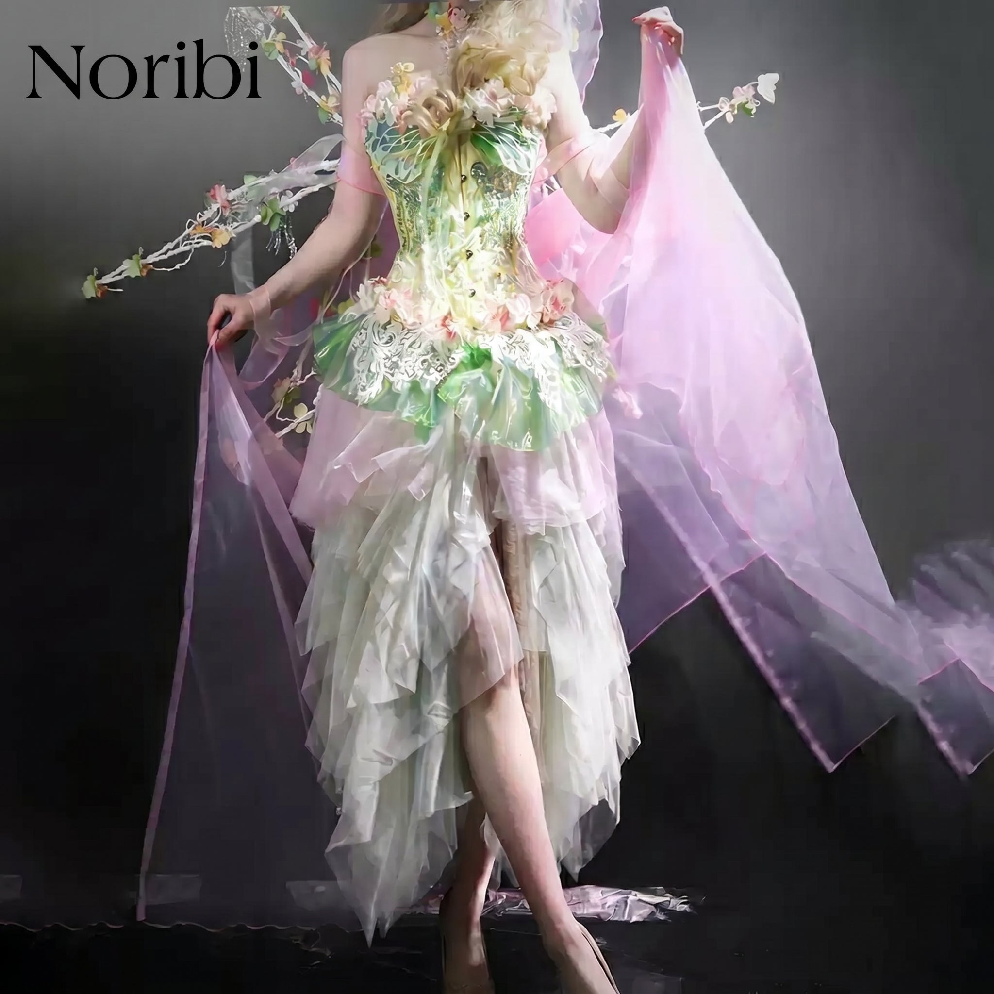 Pastel Fairy Dress, Floral Corset Tulle Gown, Fantasy Costume