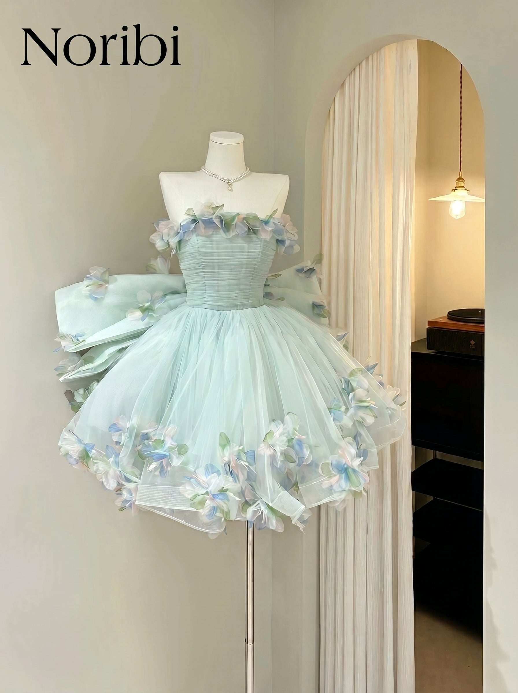 Blue Fairy Tulle Dress, Floral Tiered Gown, Ethereal Party Dress