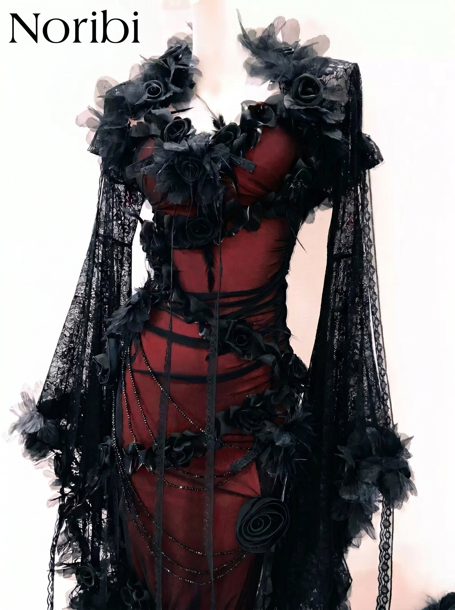 Gothic Red Black Dress Dark Romantic Lace Corset Goth Gown