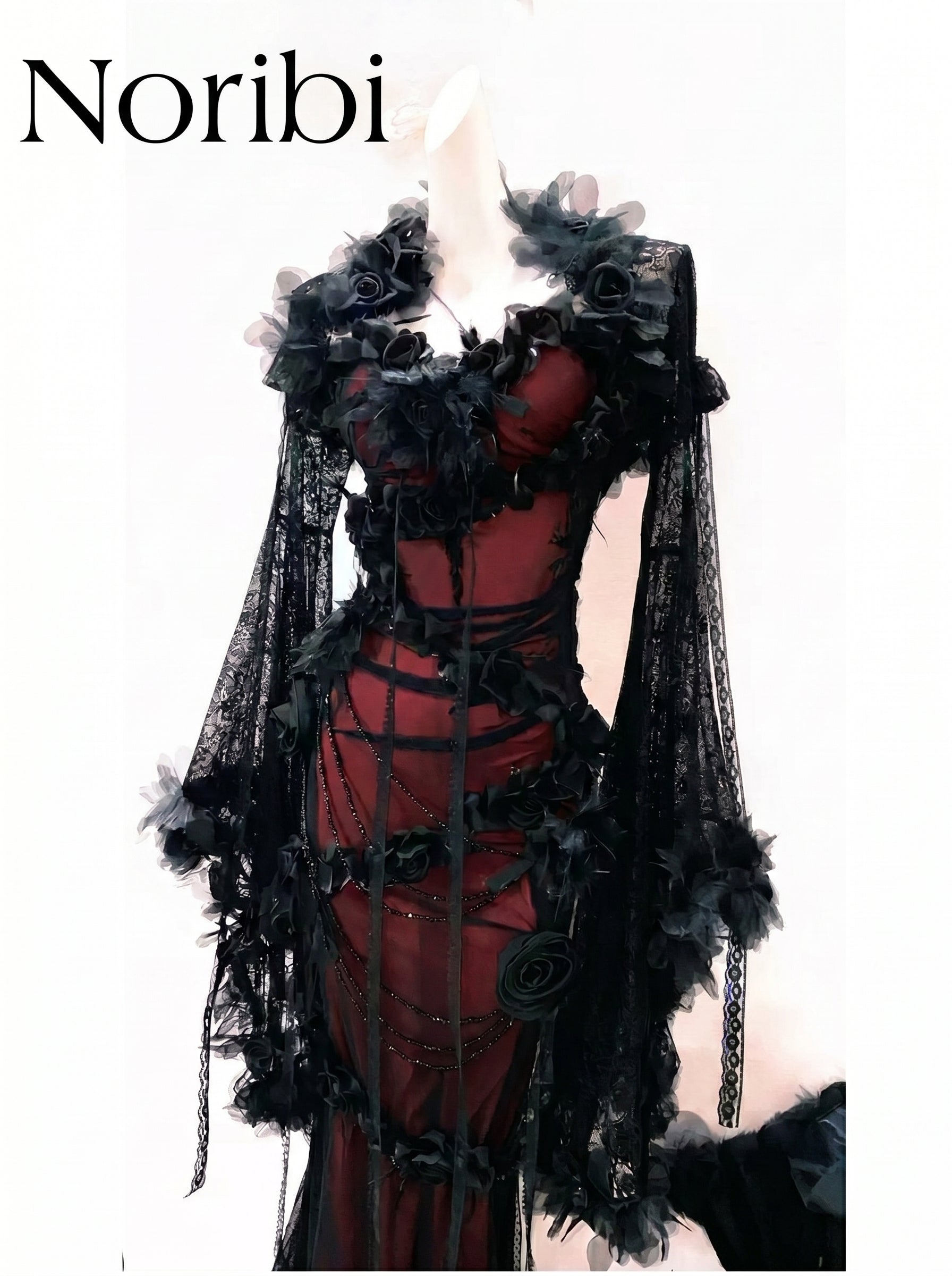 Gothic Red Black Dress Dark Romantic Lace Corset Goth Gown