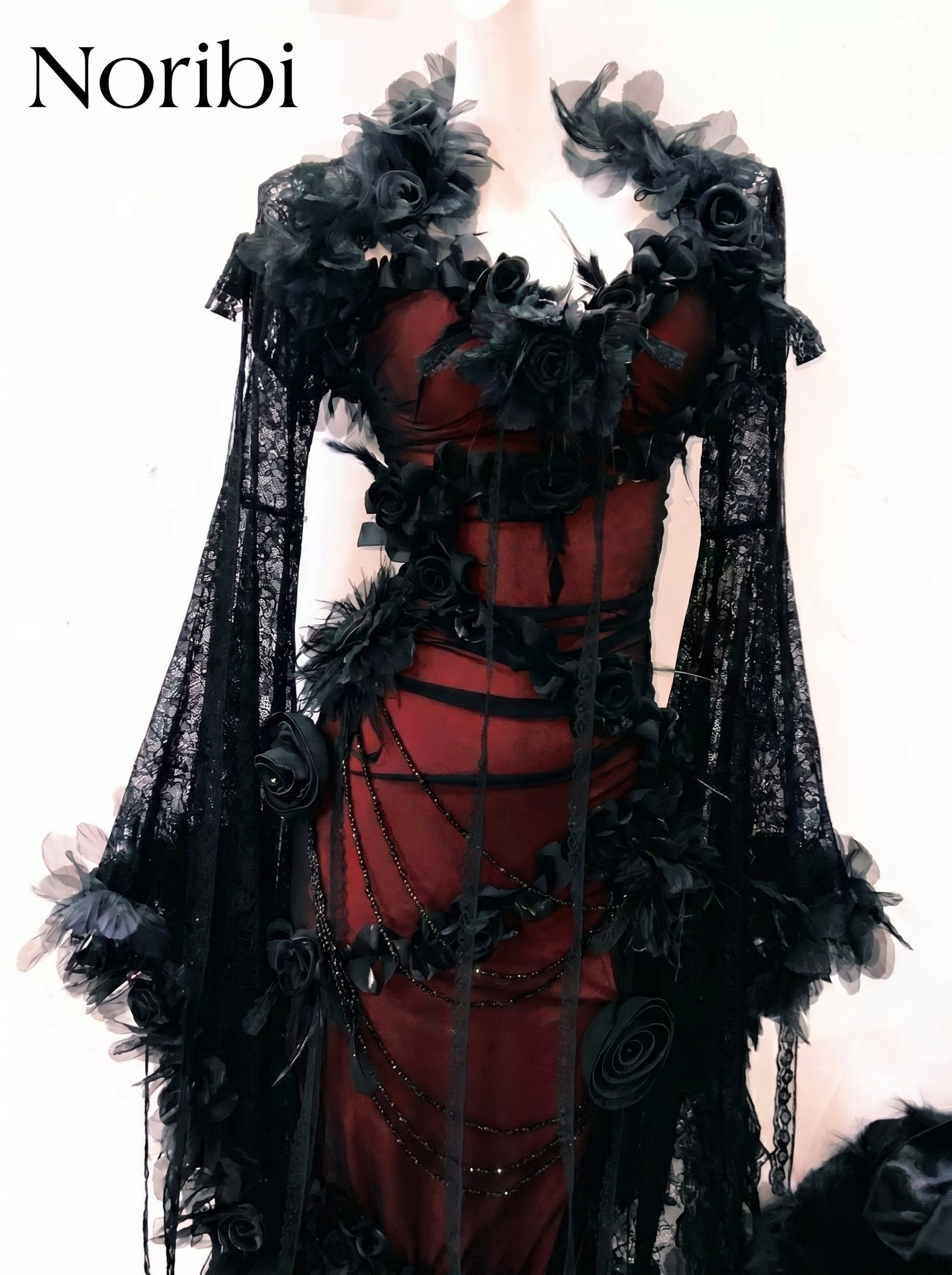 Gothic Red Black Dress Dark Romantic Lace Corset Goth Gown