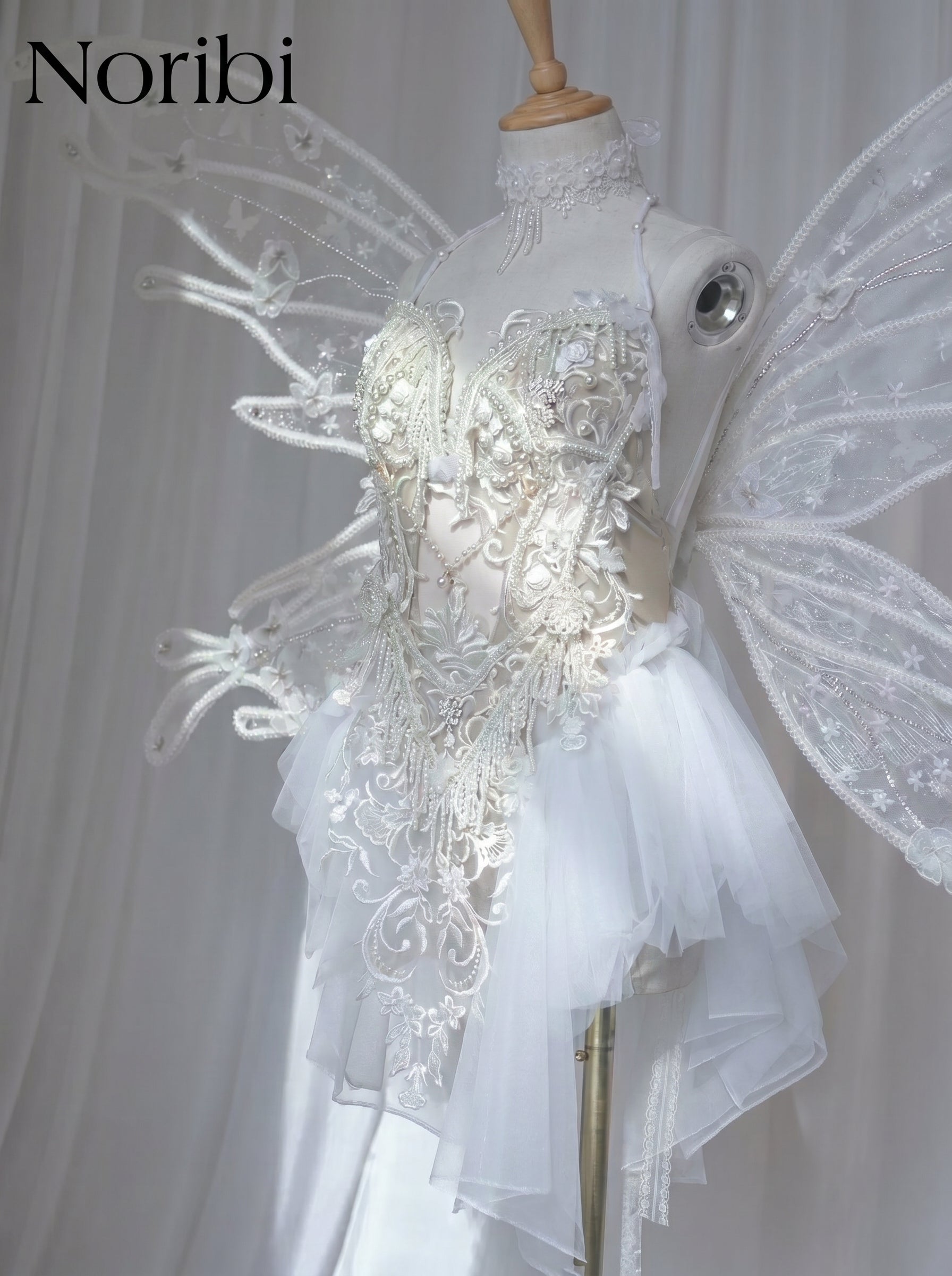 White Fairy Dress with Wings, Ethereal Costume, Fairycore Outfit