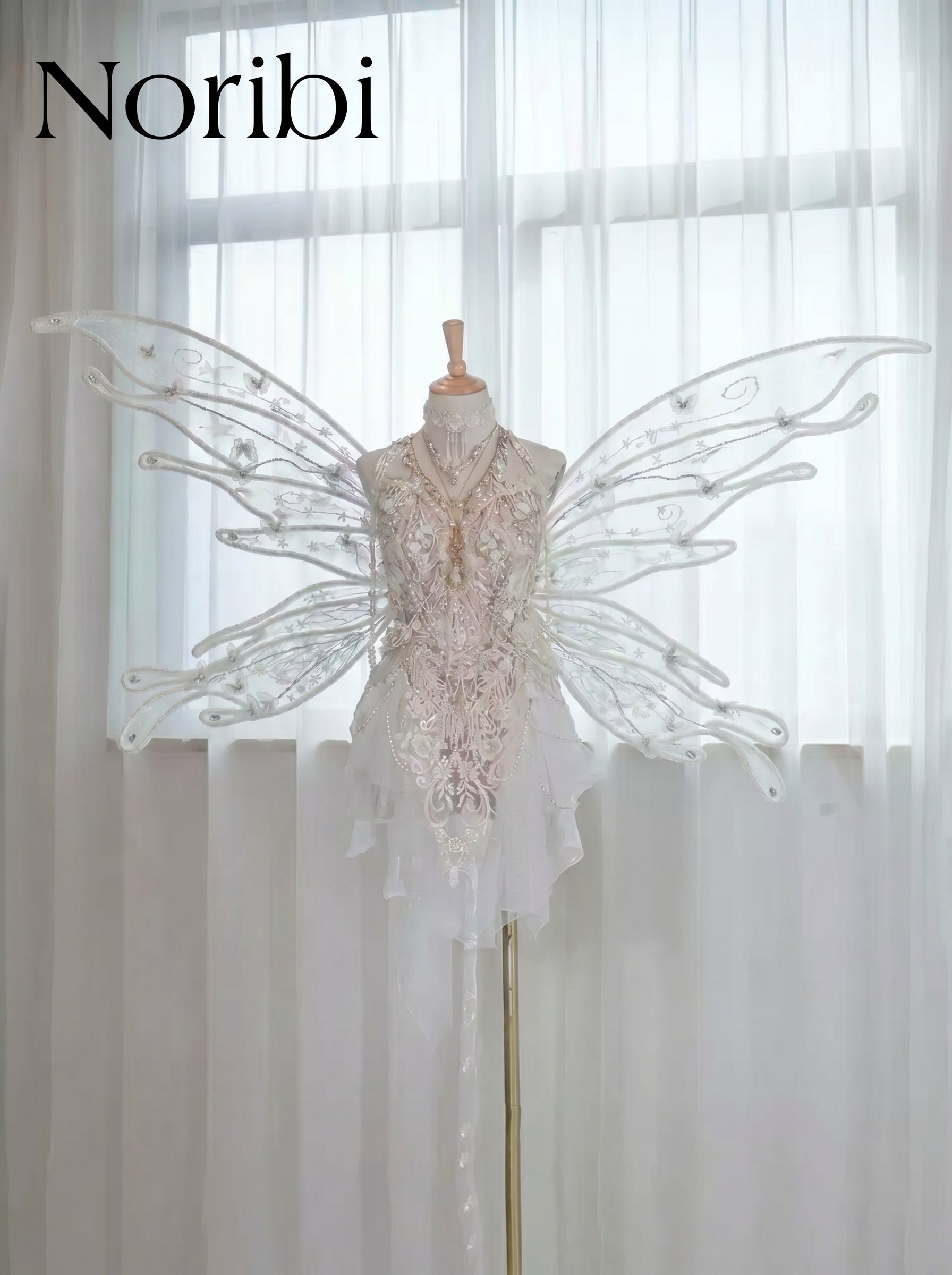 White Fairy Dress with Wings, Ethereal Costume, Fairycore Outfit