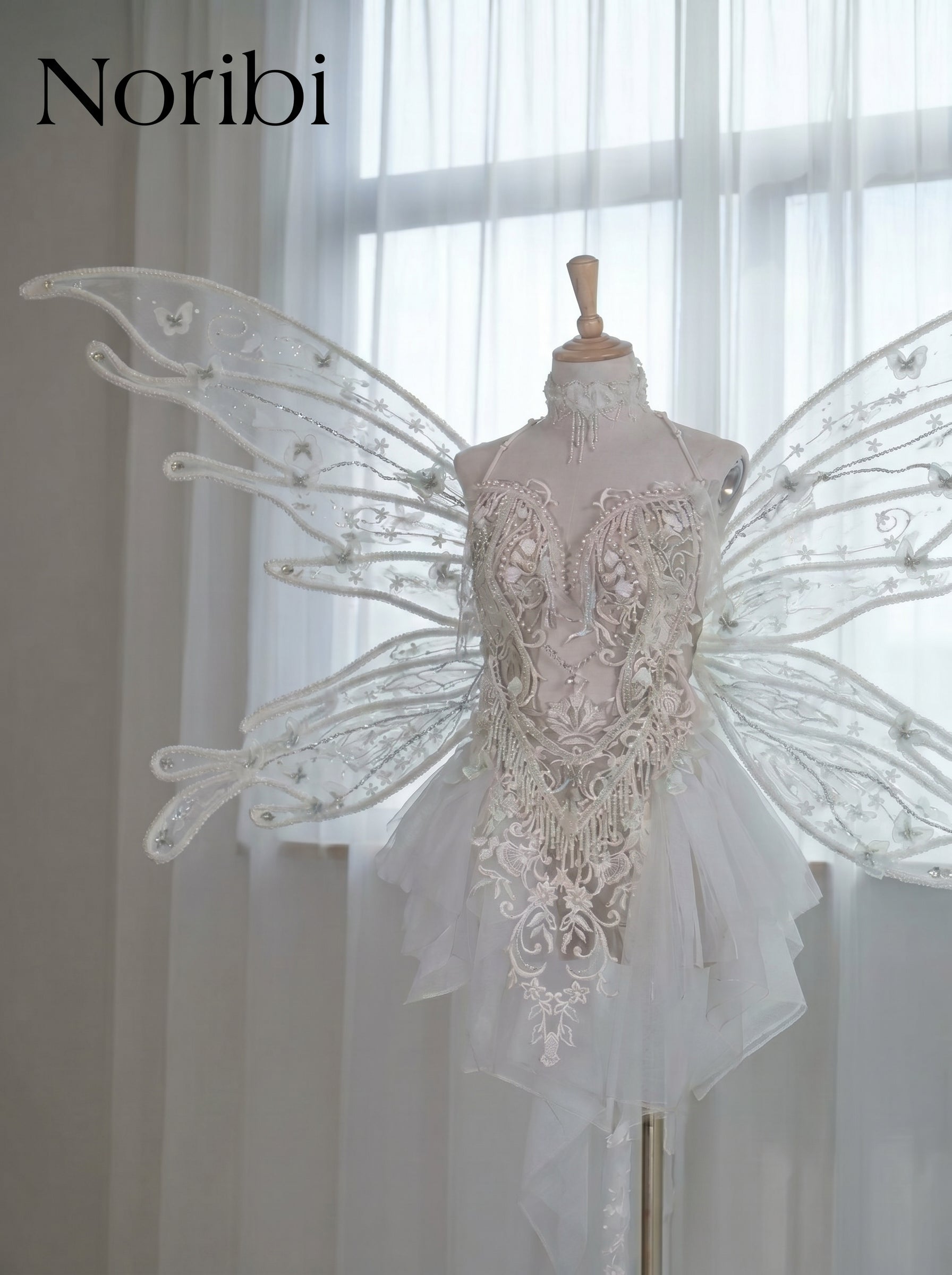 White Fairy Dress with Wings, Ethereal Costume, Fairycore Outfit