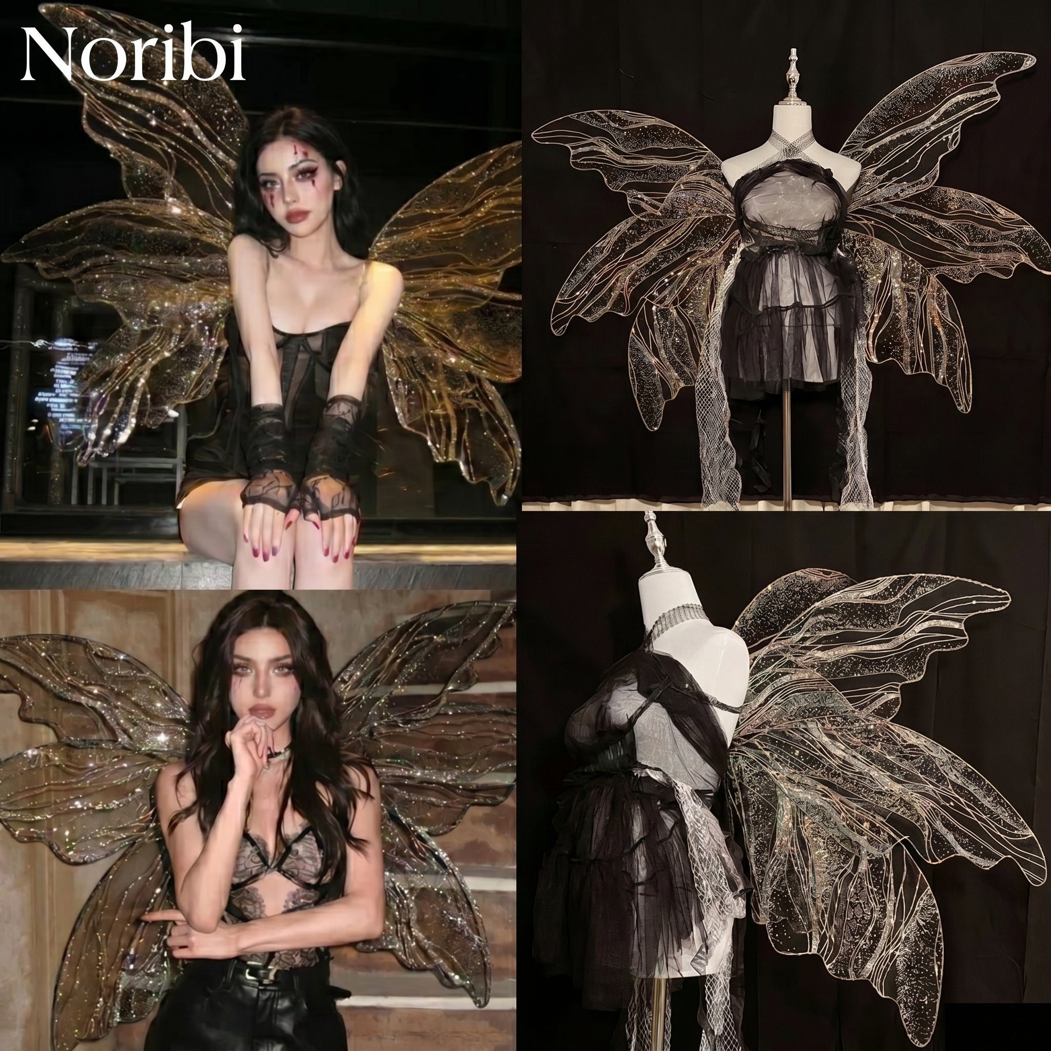 Black Fairy Dress with Wings, Gothic Fairy Costume, Fairycore