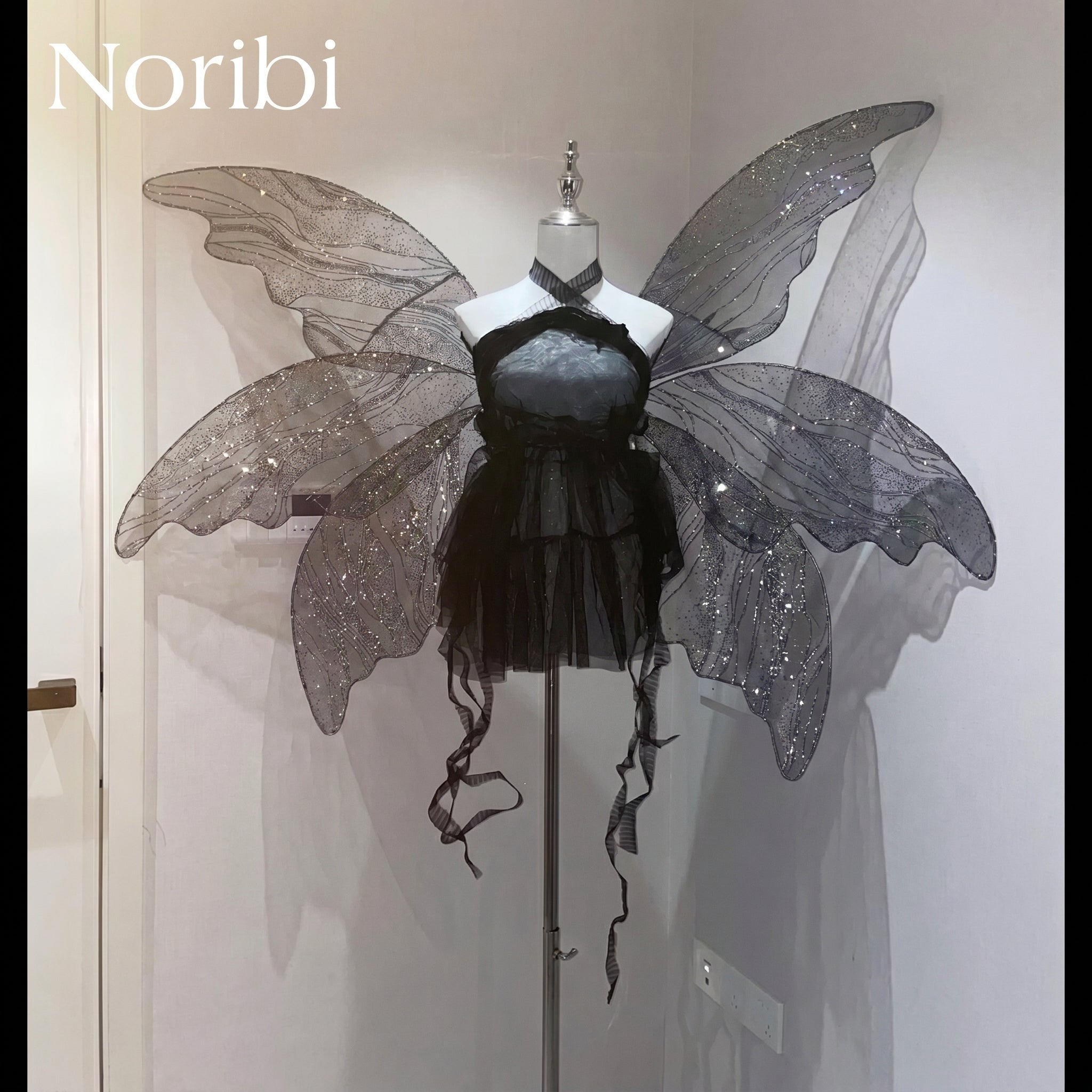 Black Fairy Dress with Wings, Gothic Fairy Costume, Fairycore