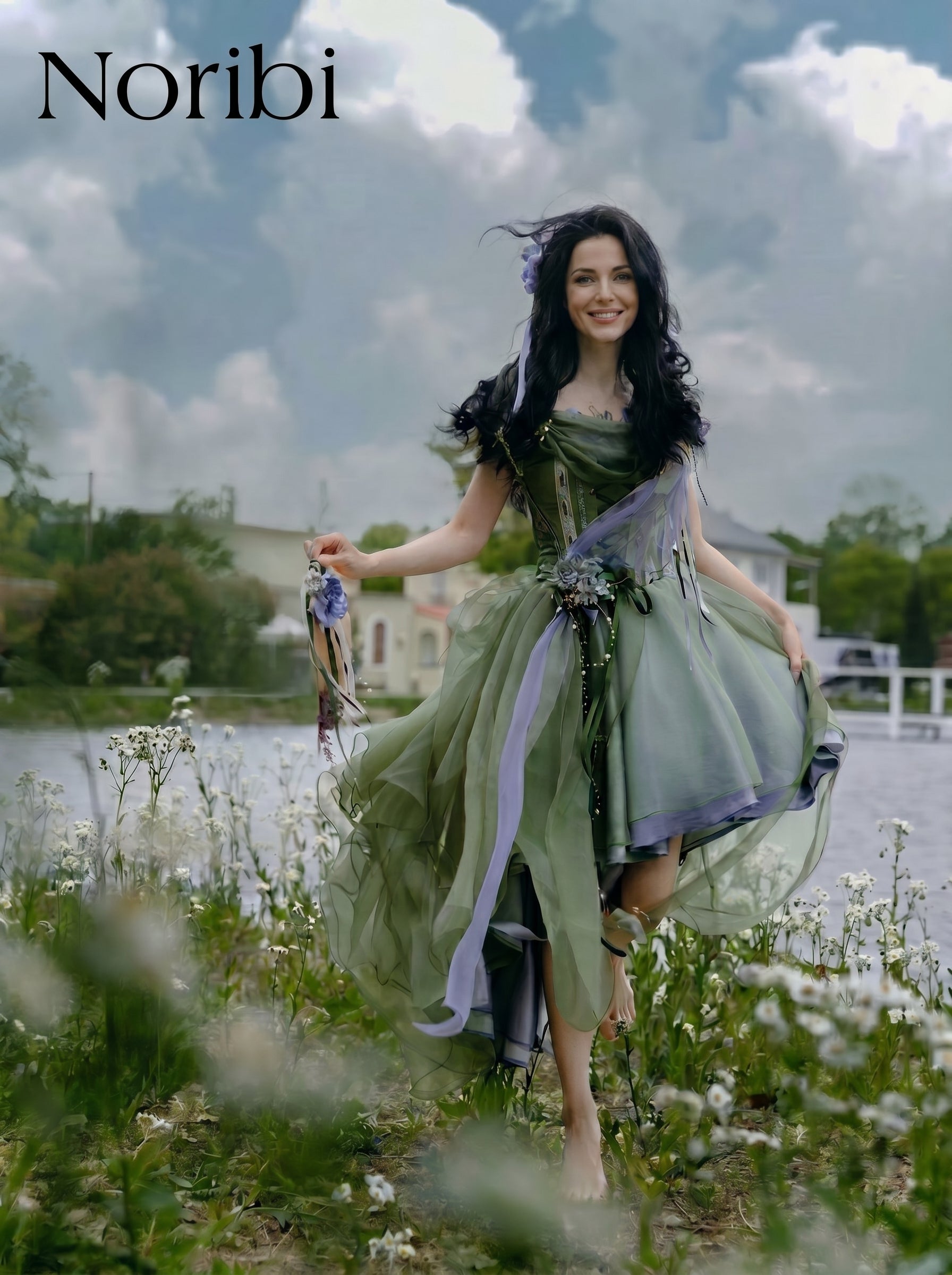 Green Fairy Dress, Off Shoulder Pixie Gown, Woodland Costume