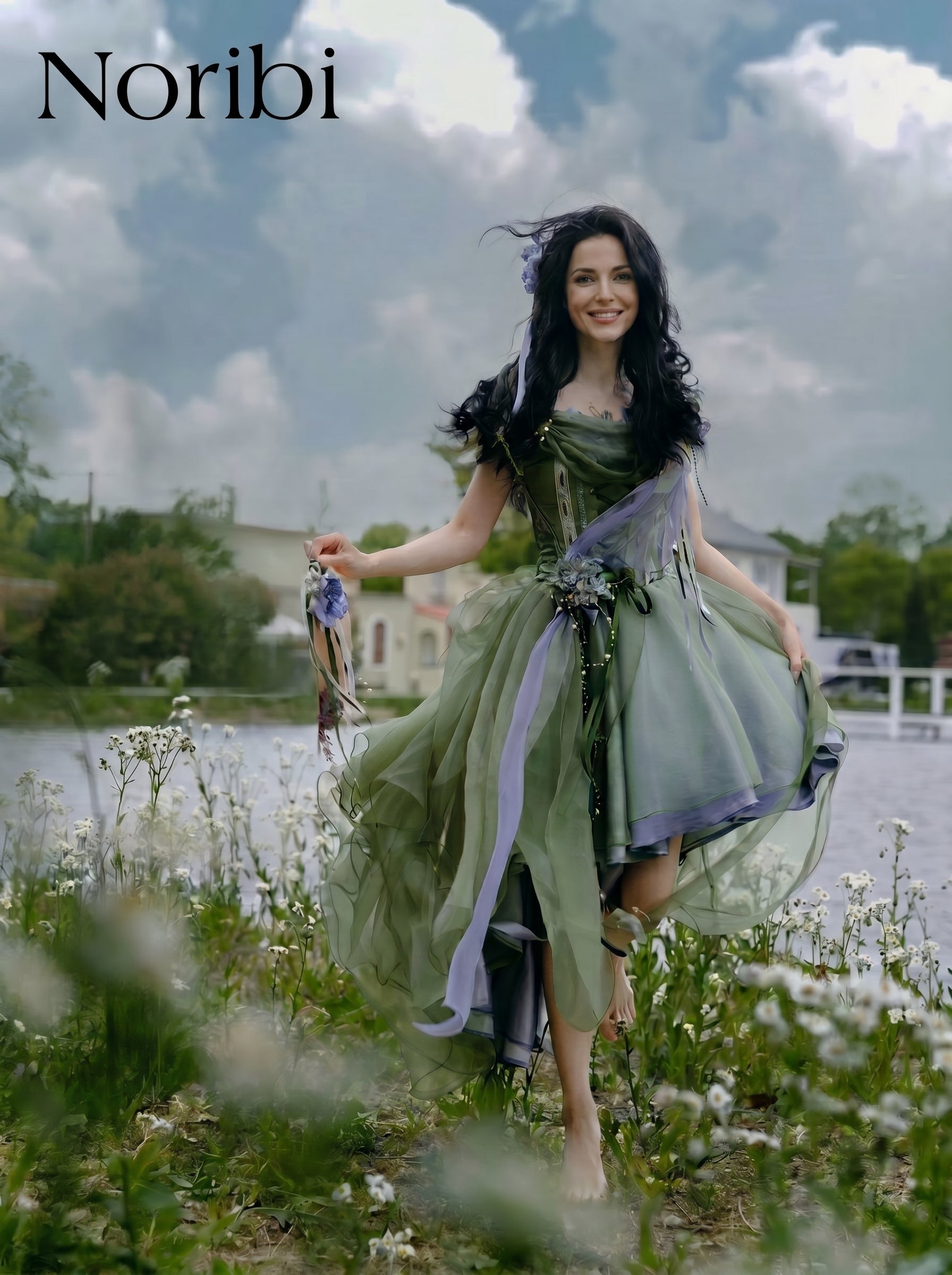 Green Fairy Dress, Off Shoulder Pixie Gown, Woodland Costume