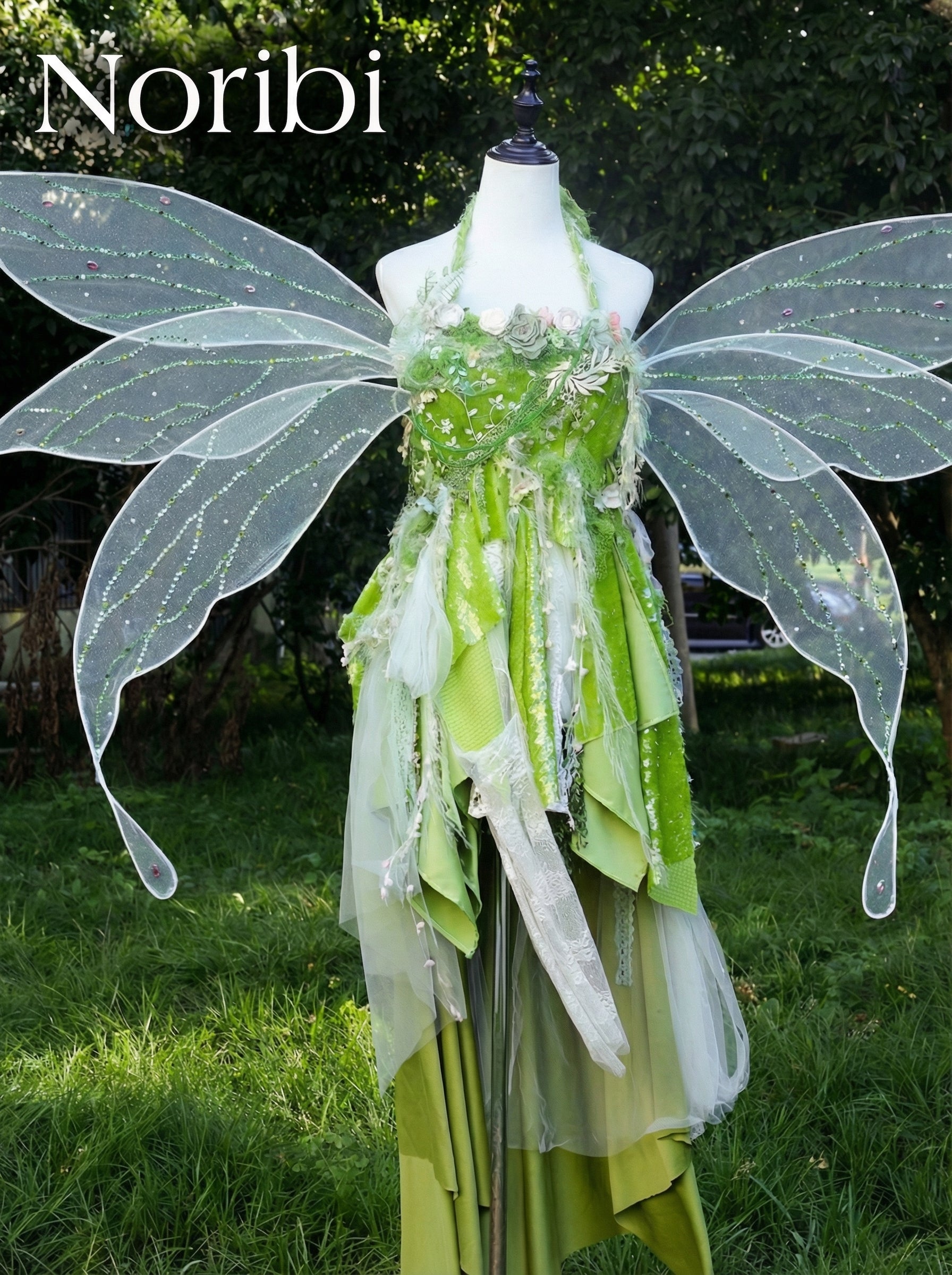 Vestido de Hada Verde con Alas, Disfraz de Duende del Bosque, Estilo Tinker