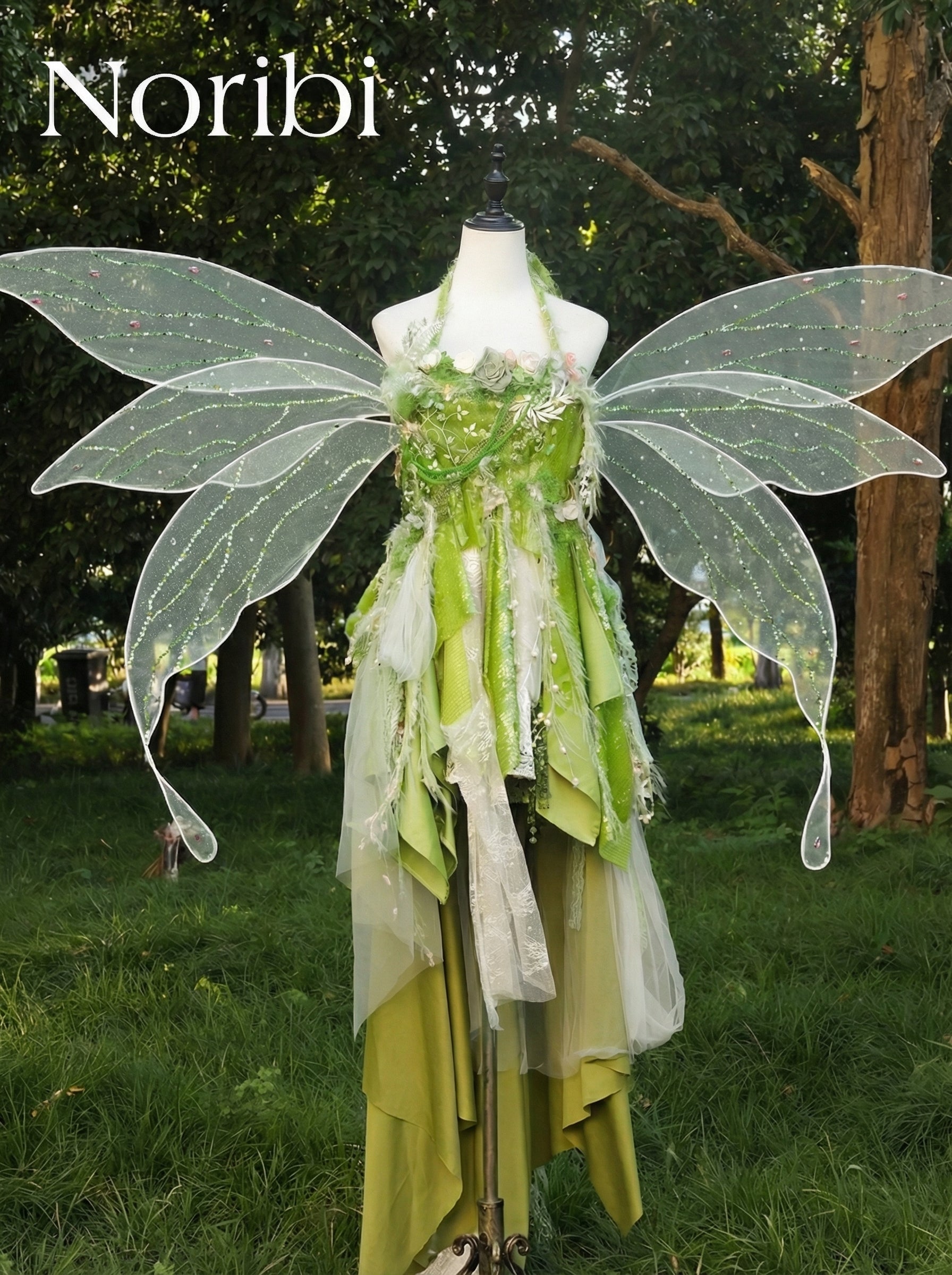 Vestido de Hada Verde con Alas, Disfraz de Duende del Bosque, Estilo Tinker