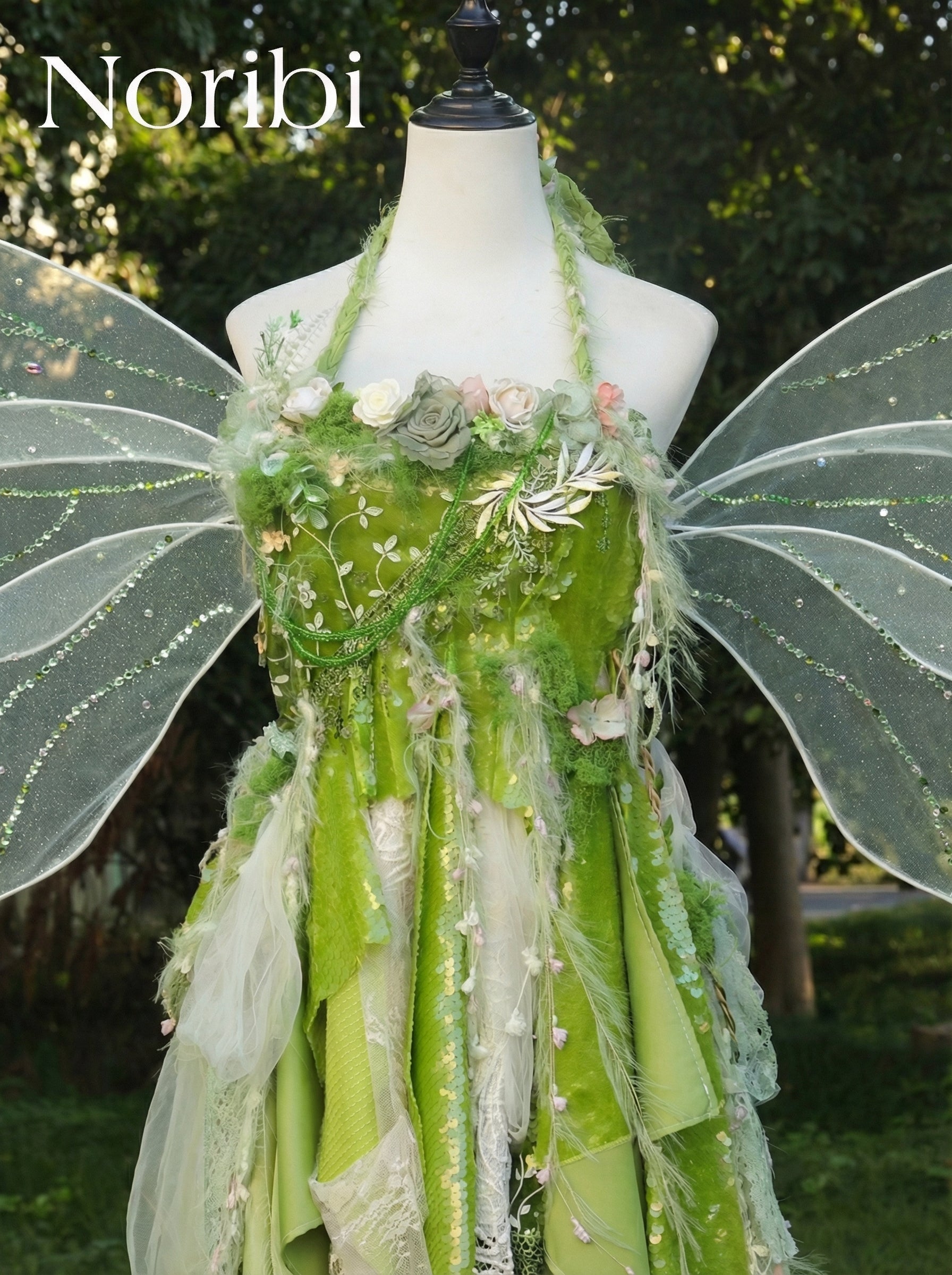 Vestido de Hada Verde con Alas, Disfraz de Duende del Bosque, Estilo Tinker