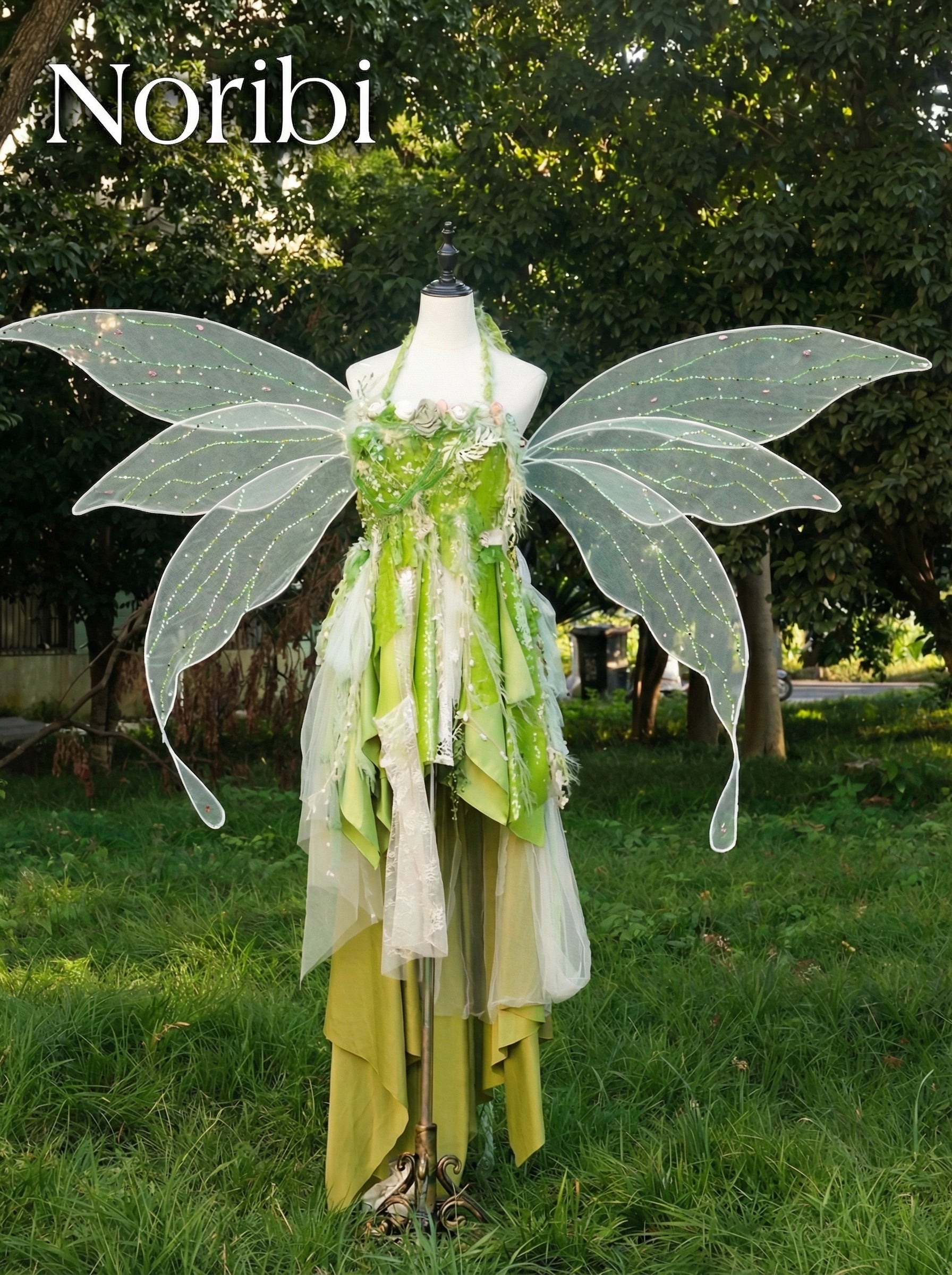 Vestido de Hada Verde con Alas, Disfraz de Duende del Bosque, Estilo Tinker