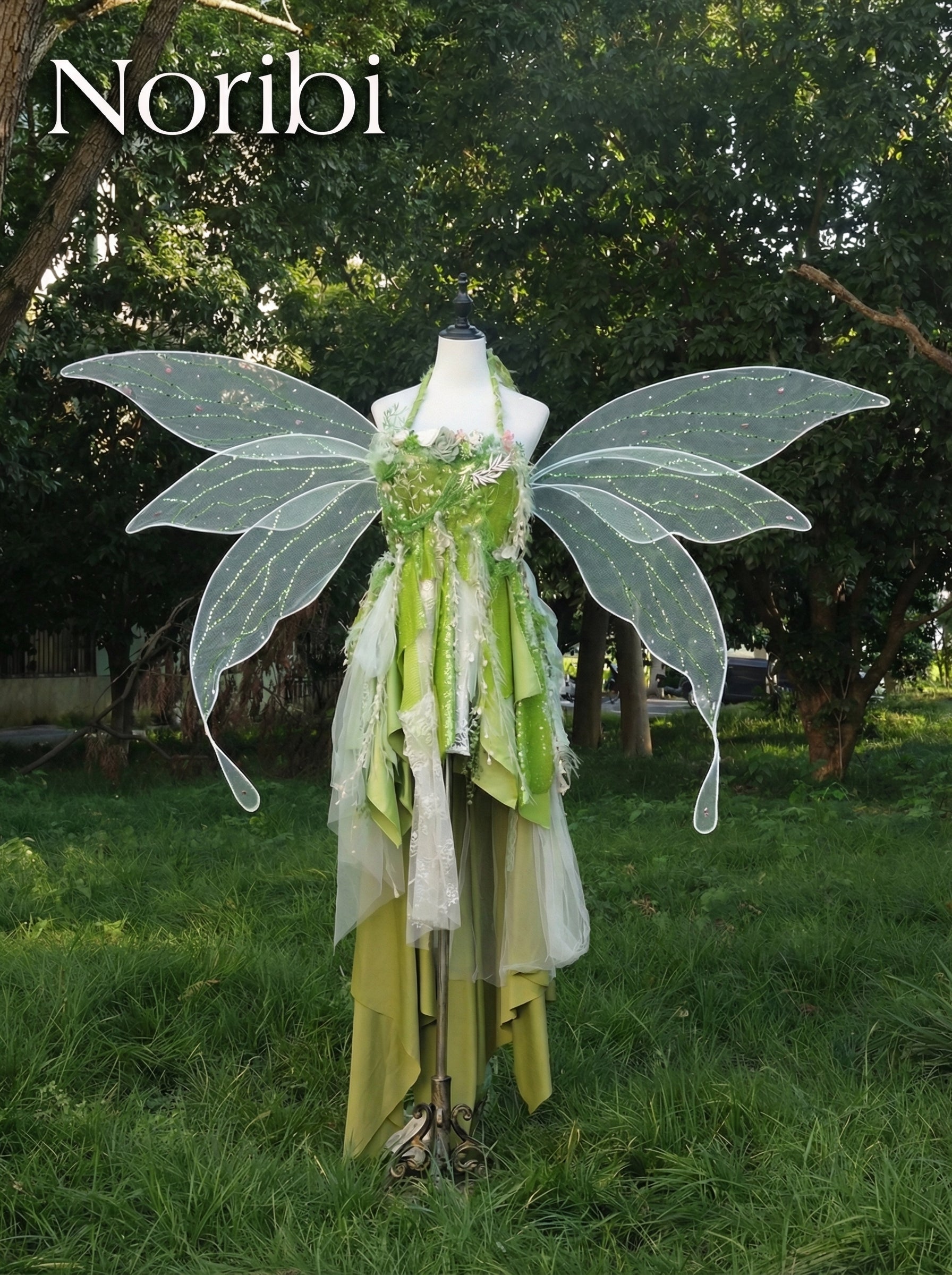Vestido de Hada Verde con Alas, Disfraz de Duende del Bosque, Estilo Tinker