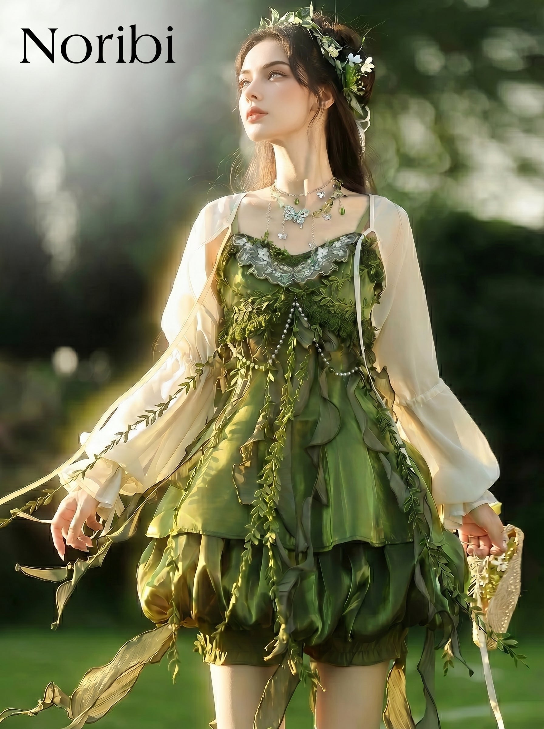 Green Fairy Dress Woodland Pixie Costume Cottage core Outfit