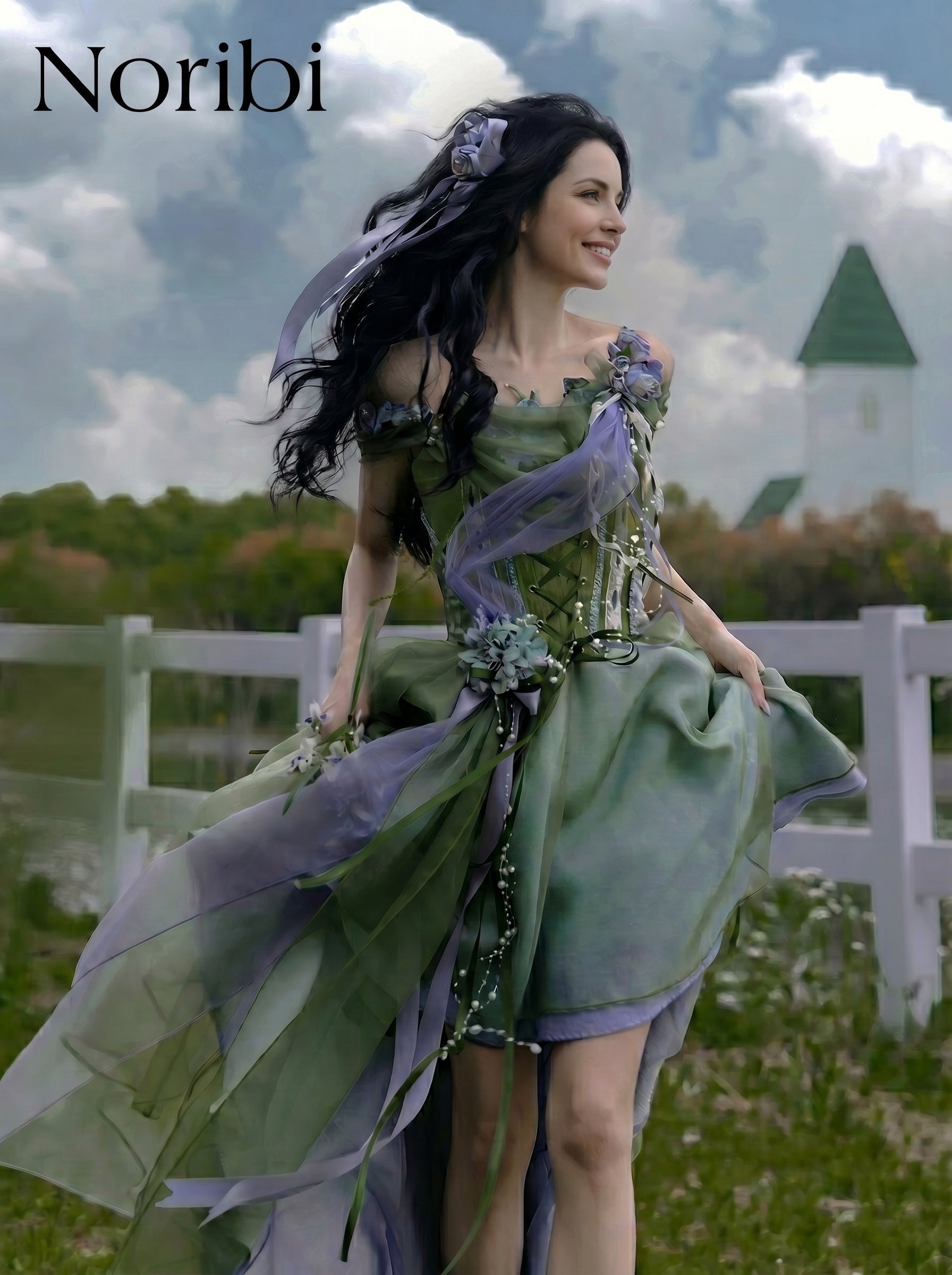 Green Fairy Dress, Off Shoulder Pixie Gown, Woodland Costume