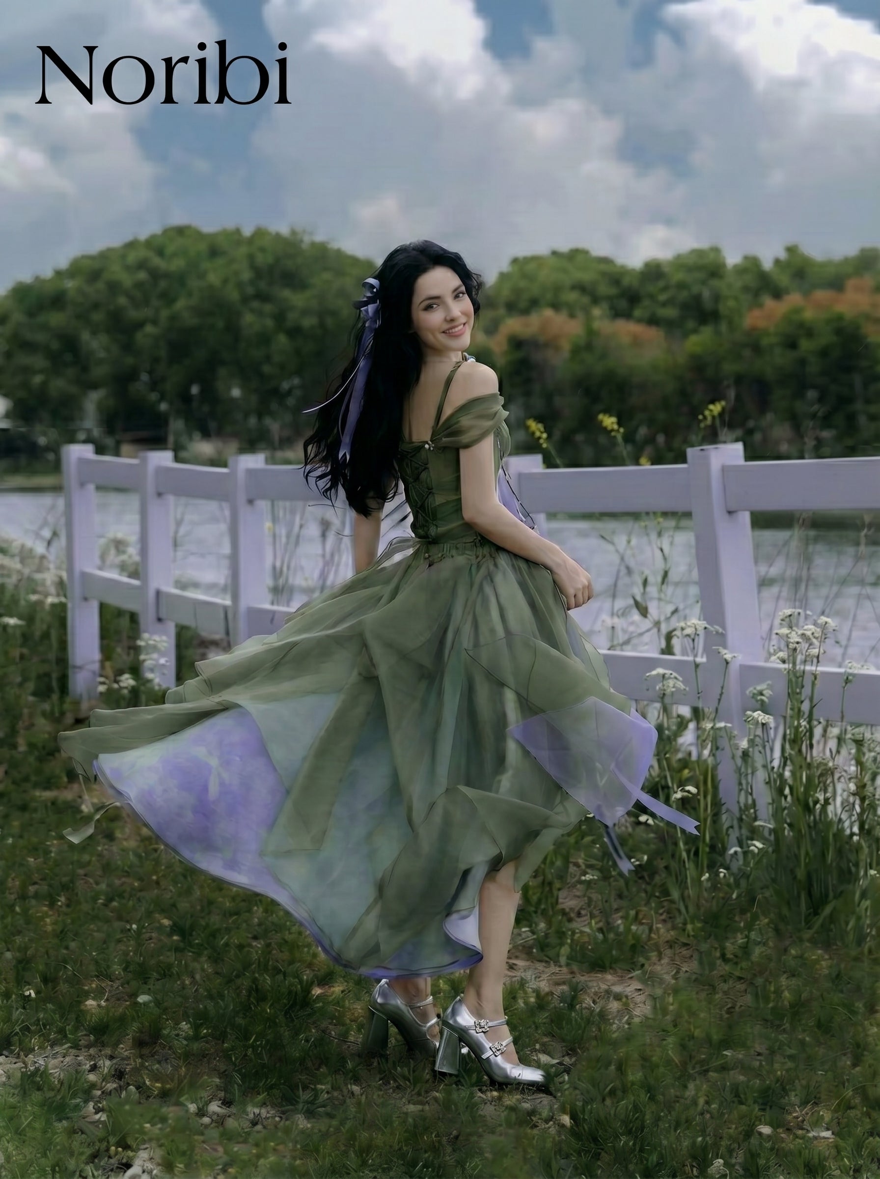Green Fairy Dress, Off Shoulder Pixie Gown, Woodland Costume