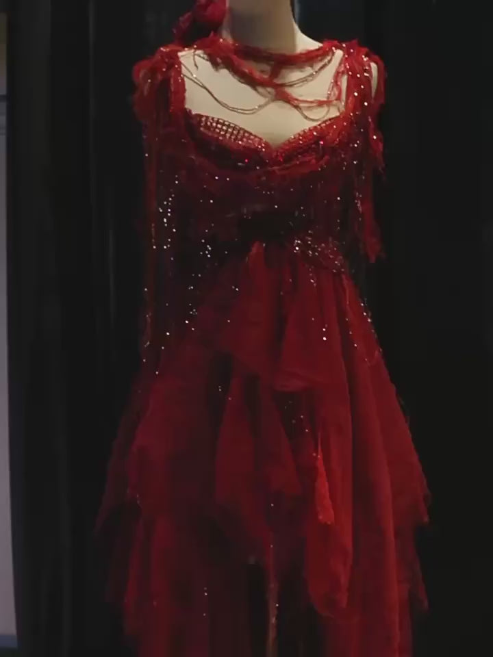 Red Gothic Fairy Dress, Layered Tulle Fantasy Costume, Cosplay