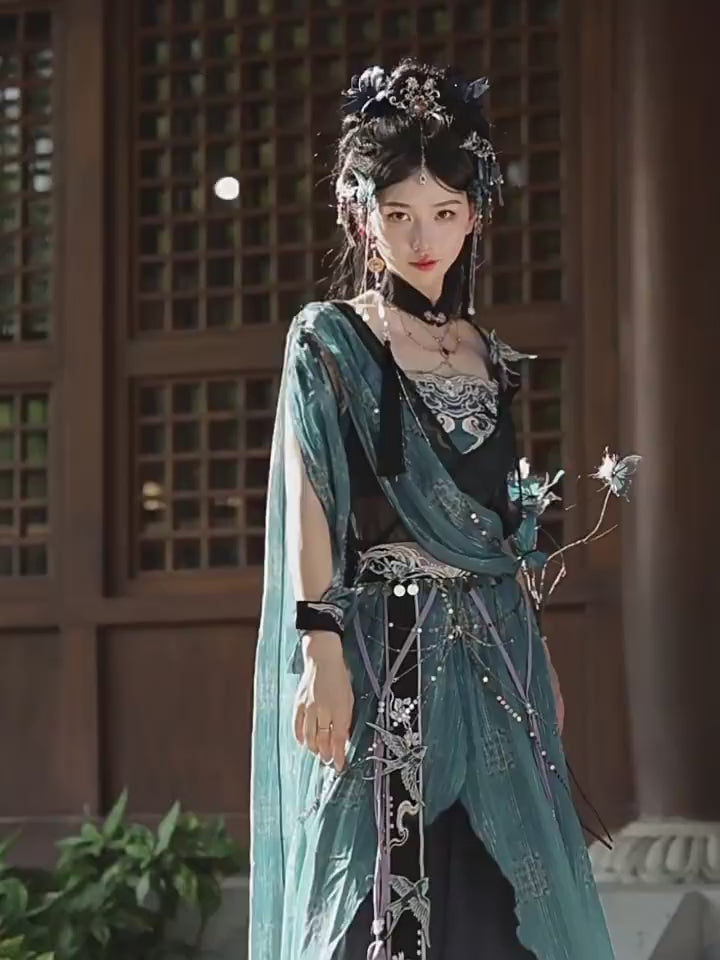 Green Hanfu Inspired Fairy Dress, Chinese Fantasy Cosplay Gown