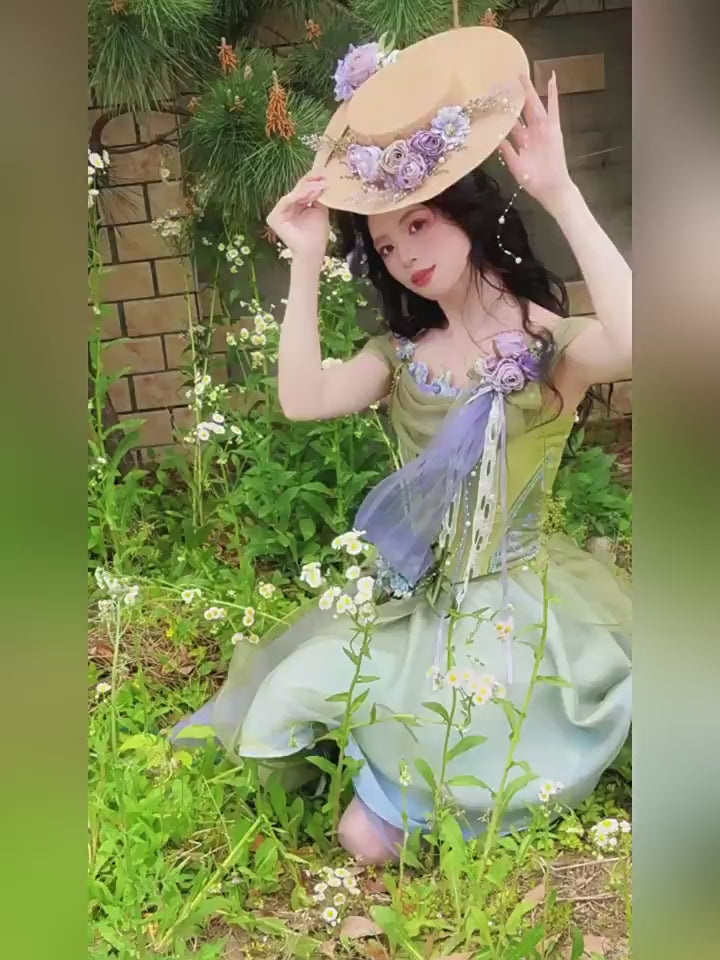 Green Fairy Dress, Off Shoulder Pixie Gown, Woodland Costume