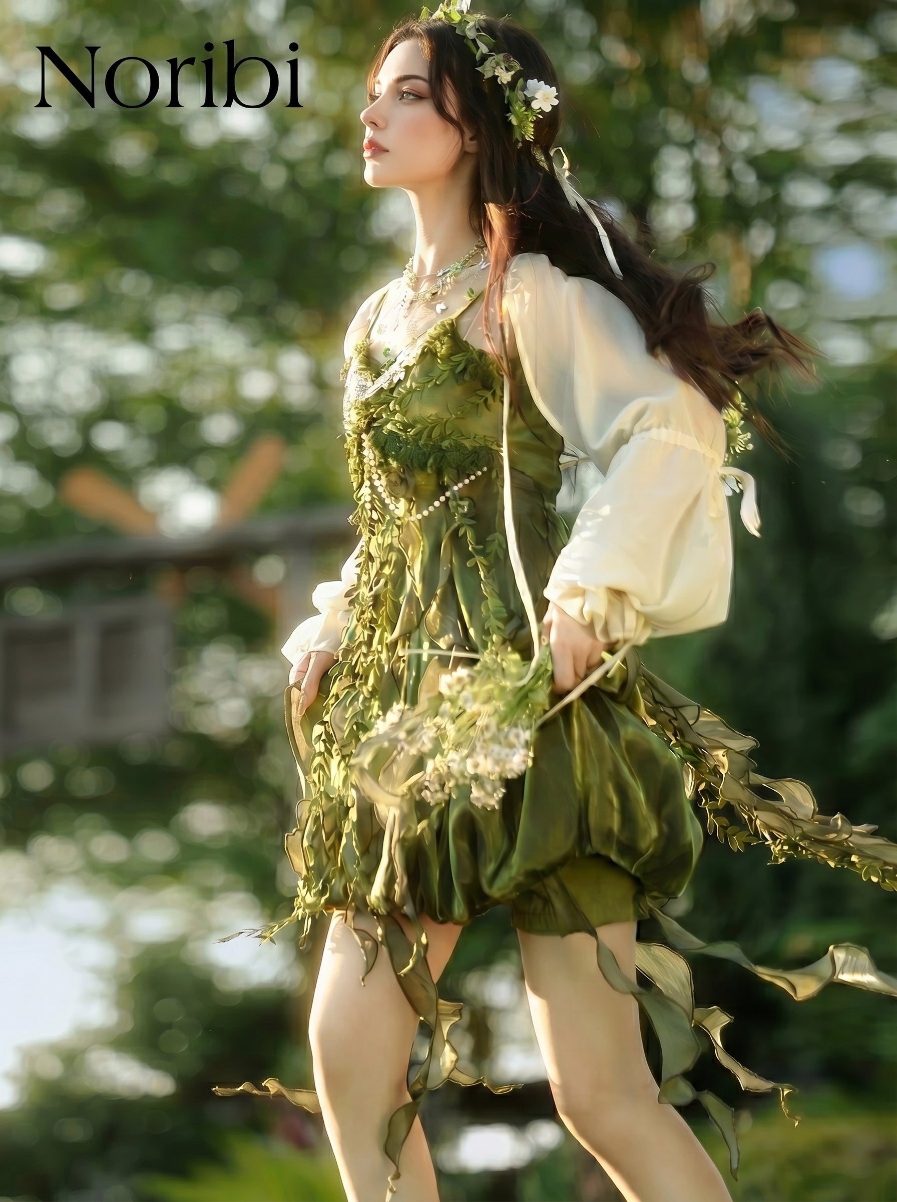 Green Fairy Dress Woodland Pixie Costume Cottage core Outfit